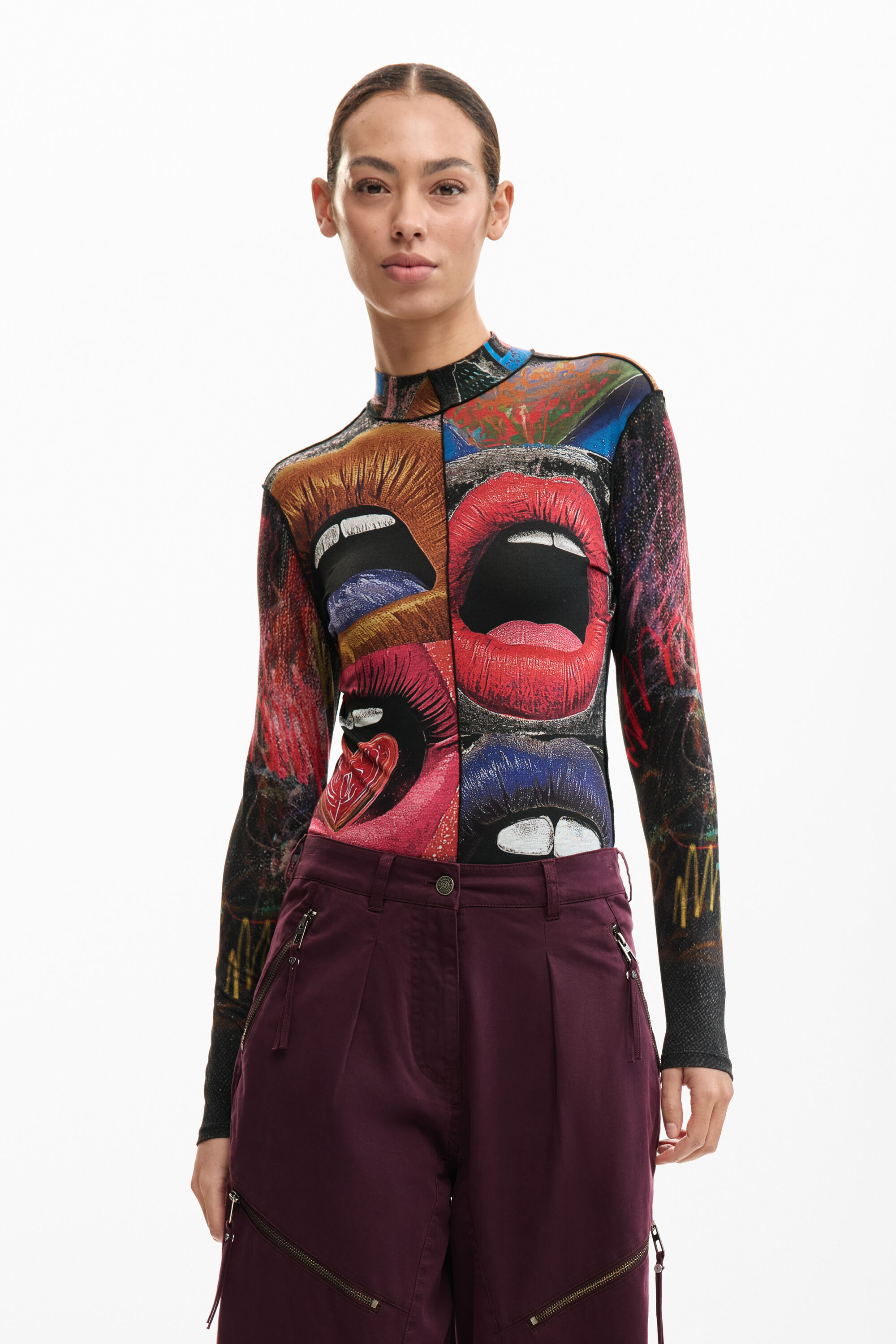 Desigual, Langarmshirt mit Rollkragen, Damen, Viskose, Schwarz, XS