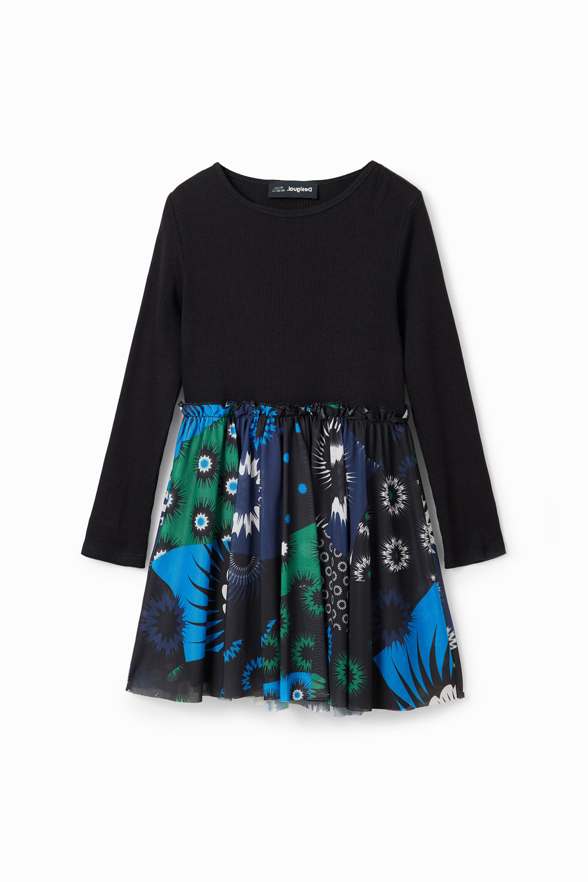 Desigual, Kleid Kombi geometrischer Patch, Kinder, Blau, 13/14