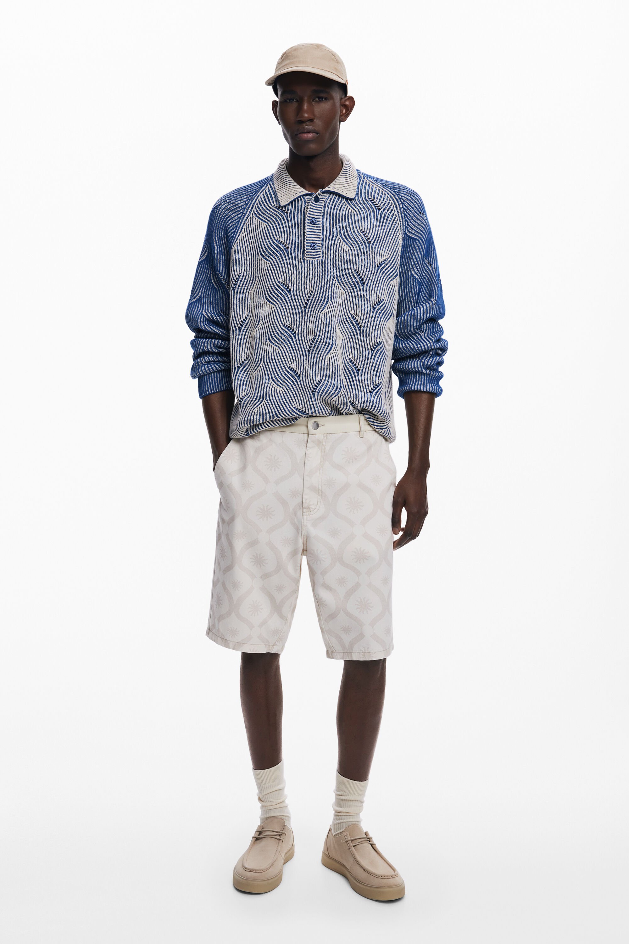 Desigual, Bermuda mit Sonnenbordüren, Herren, Baumwolle, Weiß, 34