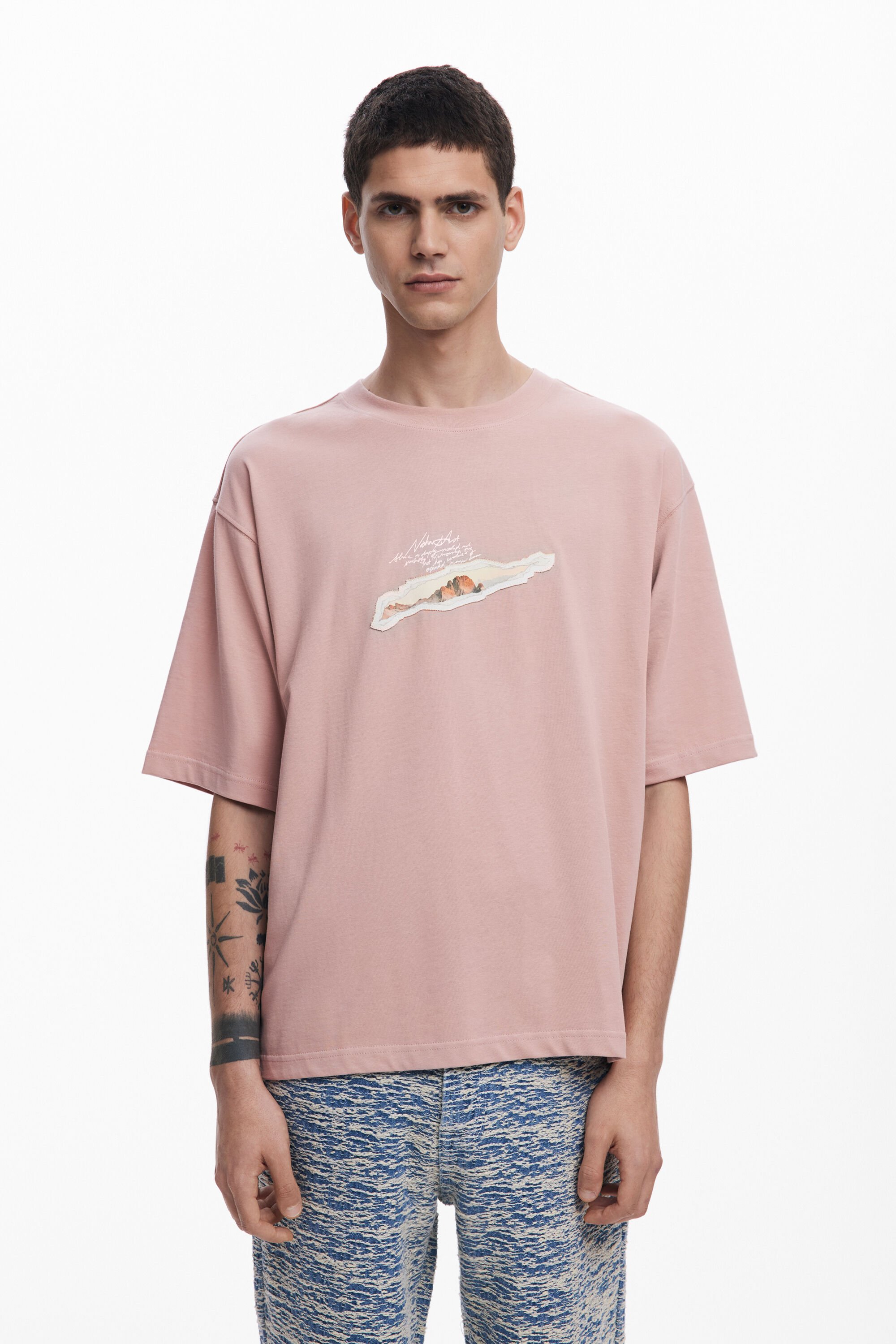 Desigual, Kurzarmshirt mit Collage, Herren, Baumwolle, Rot, L