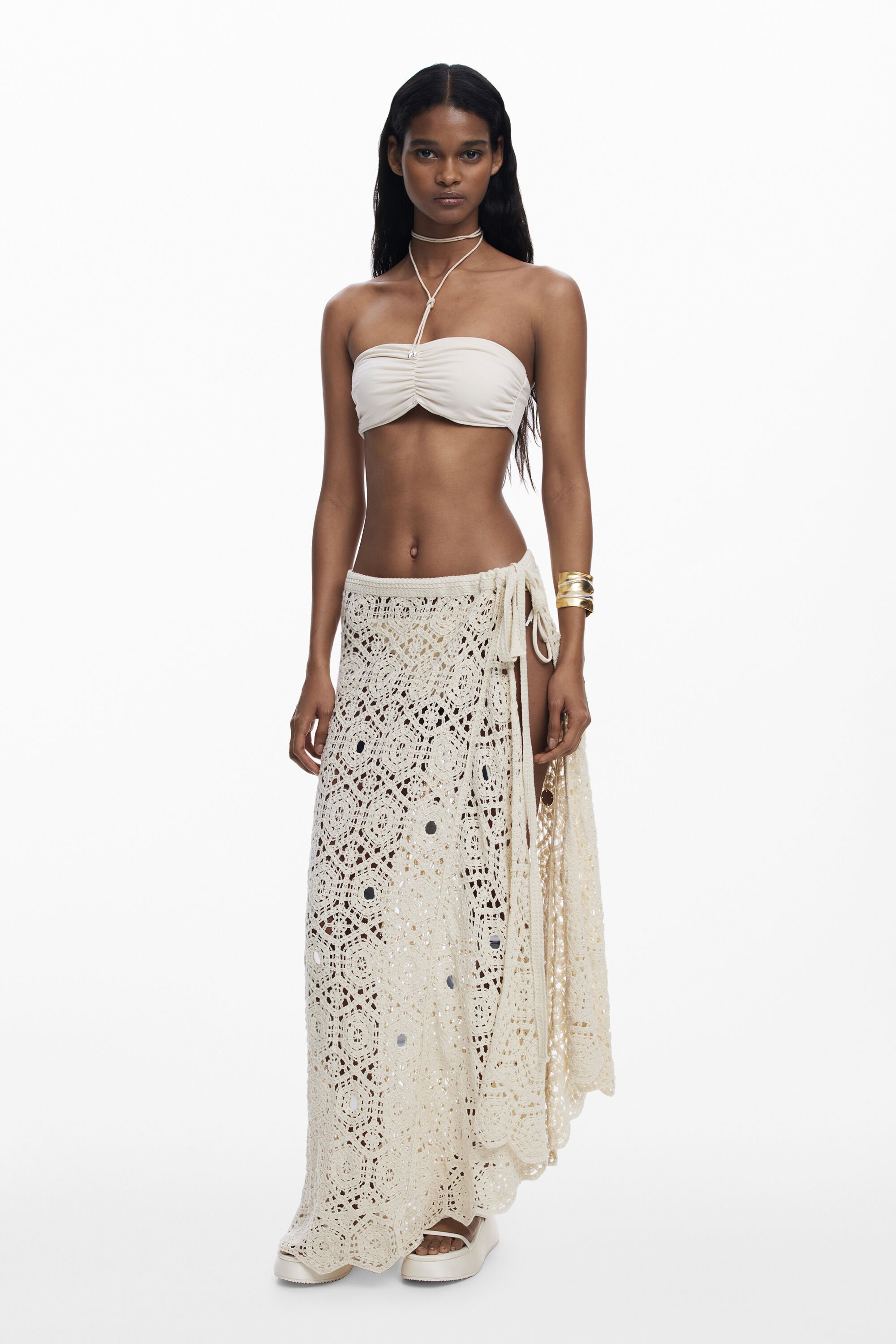 Desigual, Wickelrock aus Häkelarbeit mit Mandalas, Damen, Weiß, U