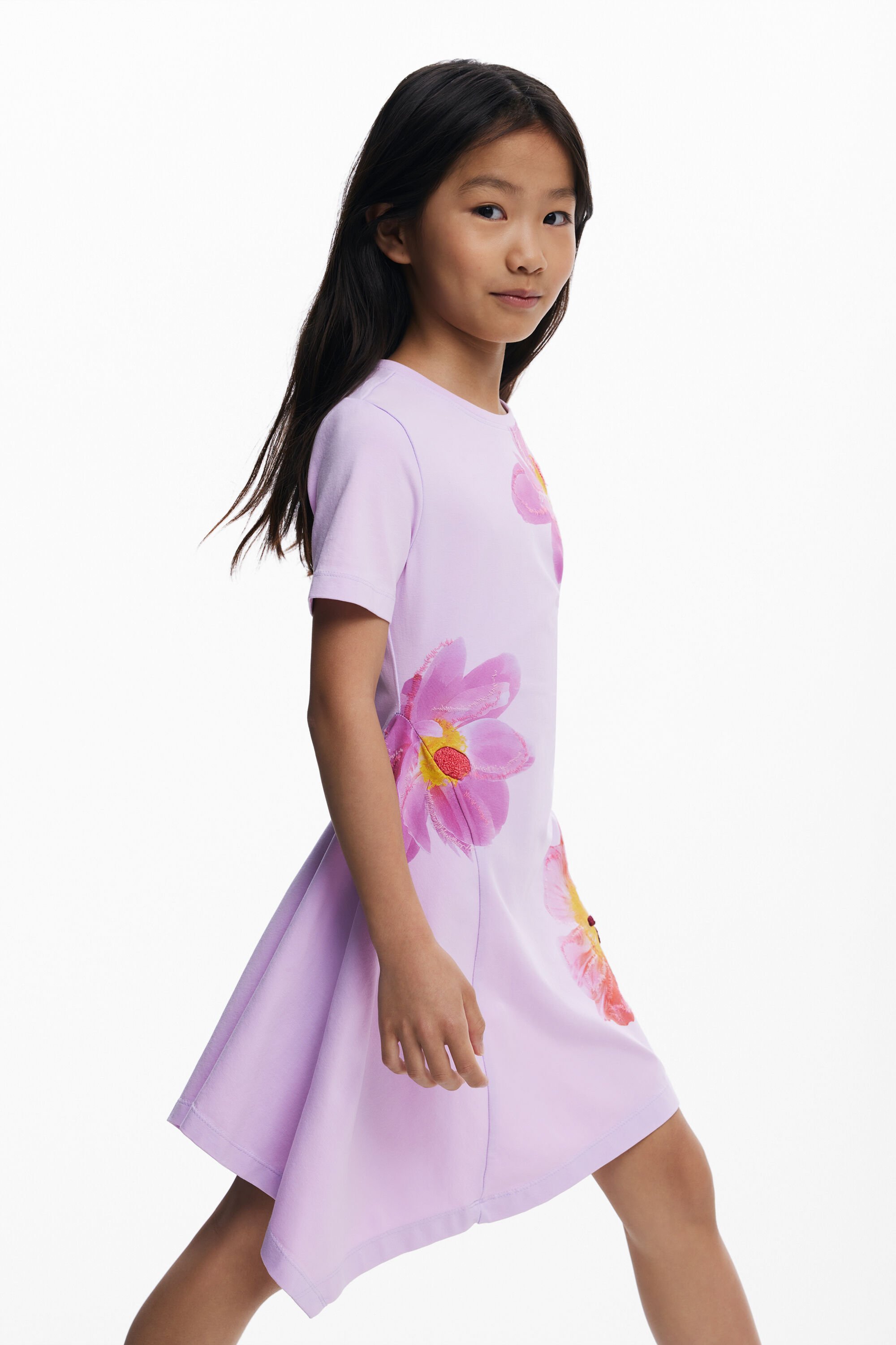 Desigual, Asymmetrisches kurzes Kleid, Kinder, Baumwolle, Rot, 7/8