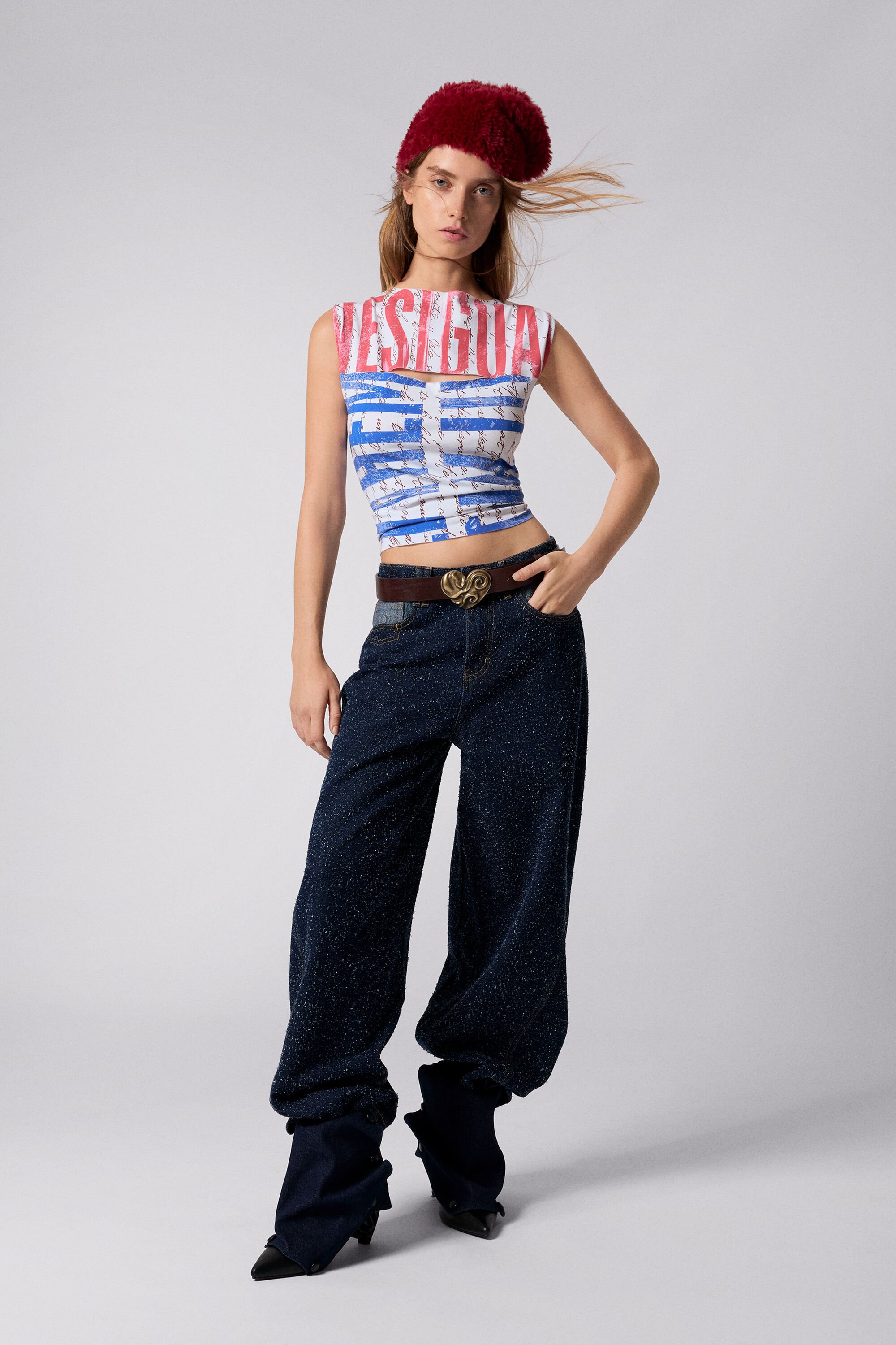 Desigual, T-Shirt mit Schlitz und Lettering, Damen, Weiß, XL