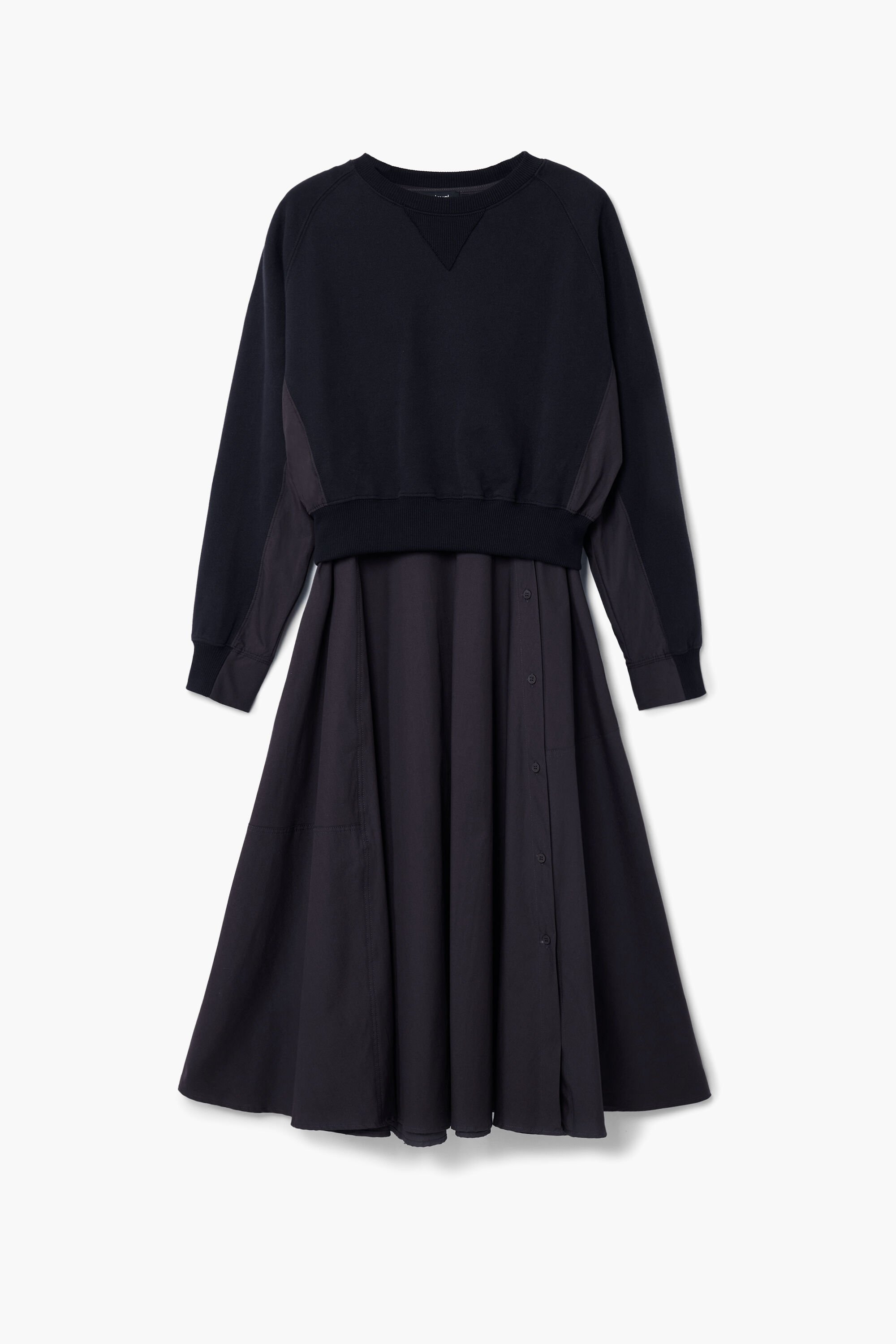 Desigual, Kombiniertes einfarbiges Kleid, Baumwolle, Schwarz, L