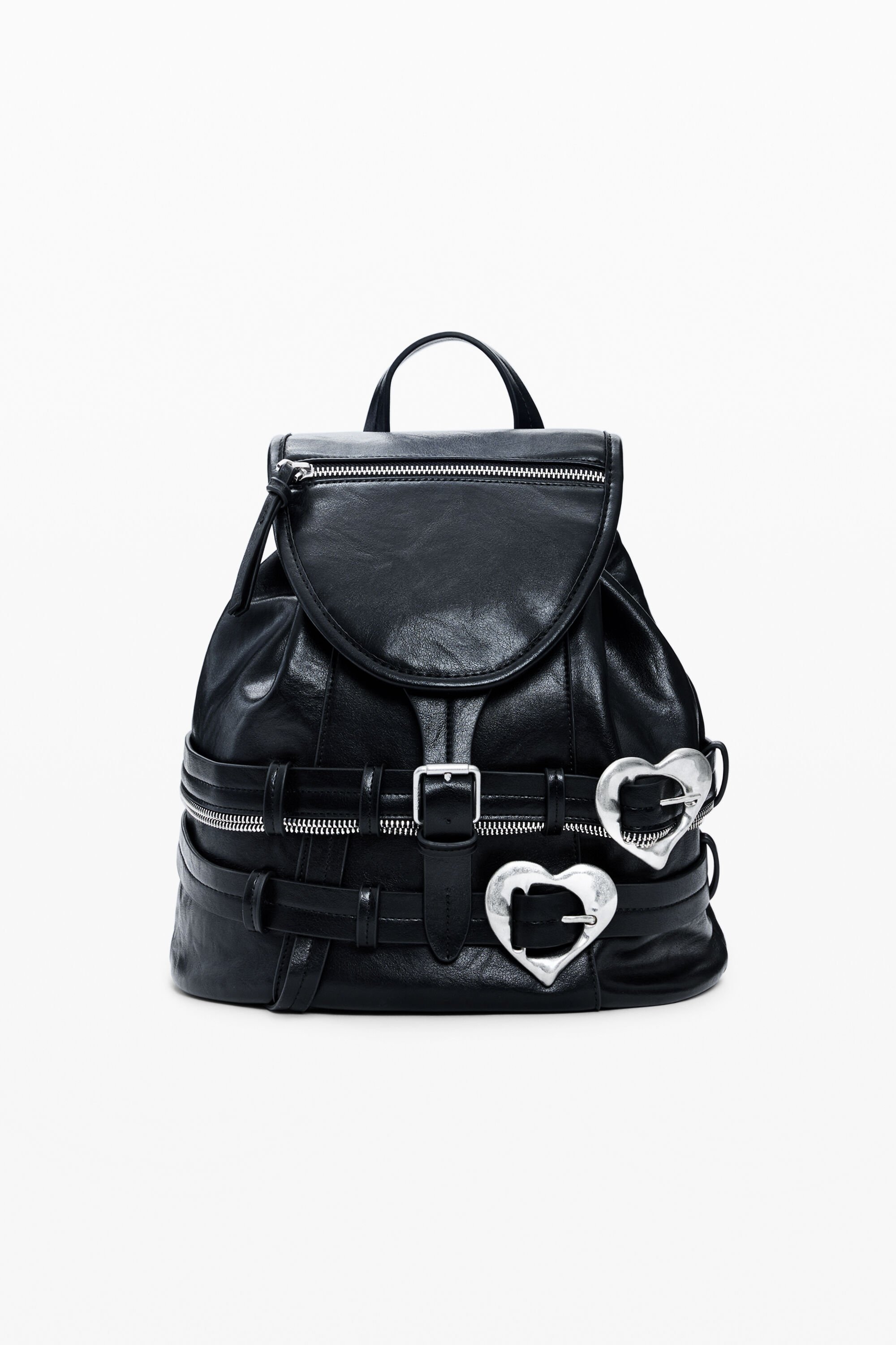 Desigual, Rucksack Schnallen Herzen, Damen, Polyurethan, Schwarz, U