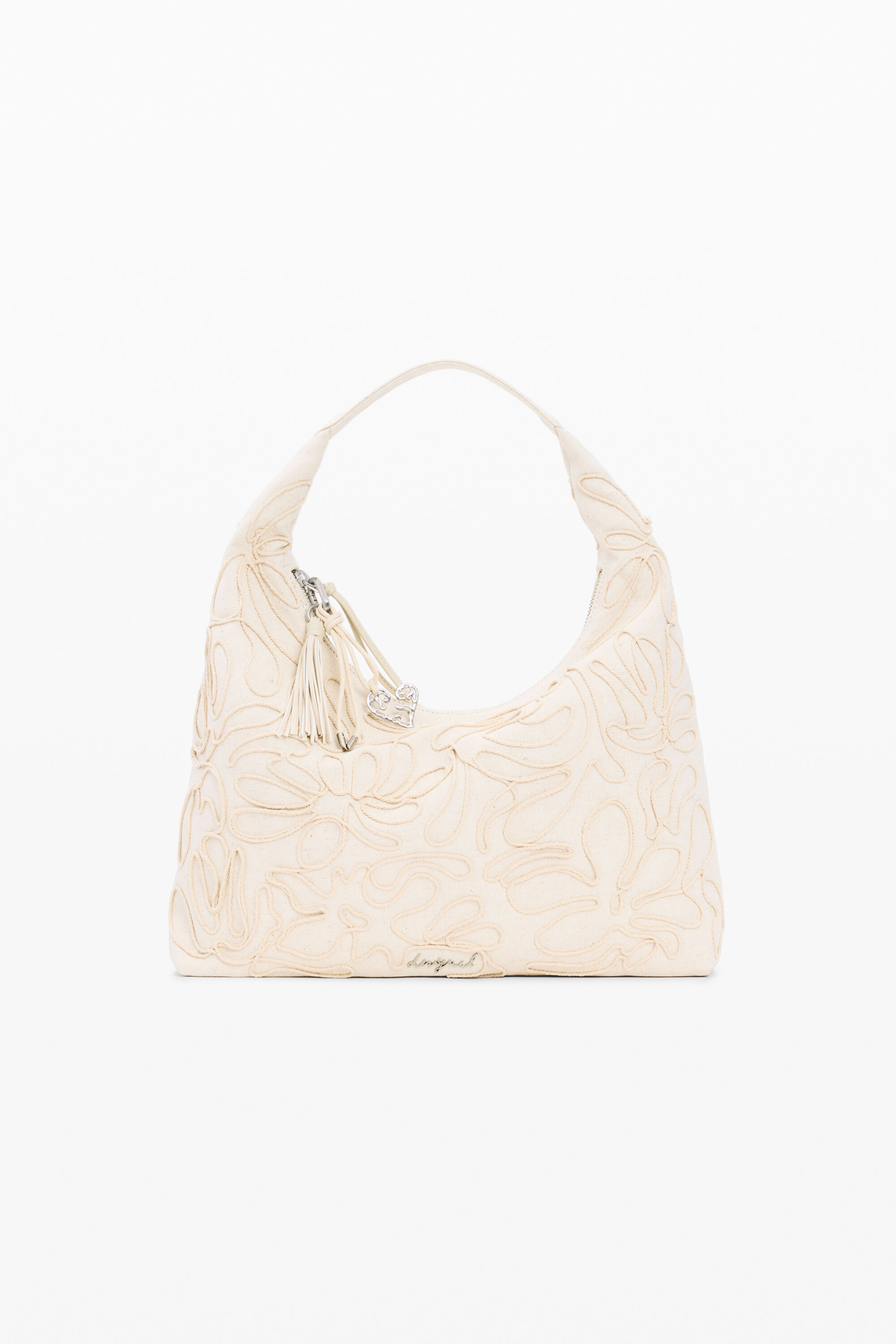 Desigual, Große tasche aus leinwand mit blumenmuster, Damen, Weiß, U