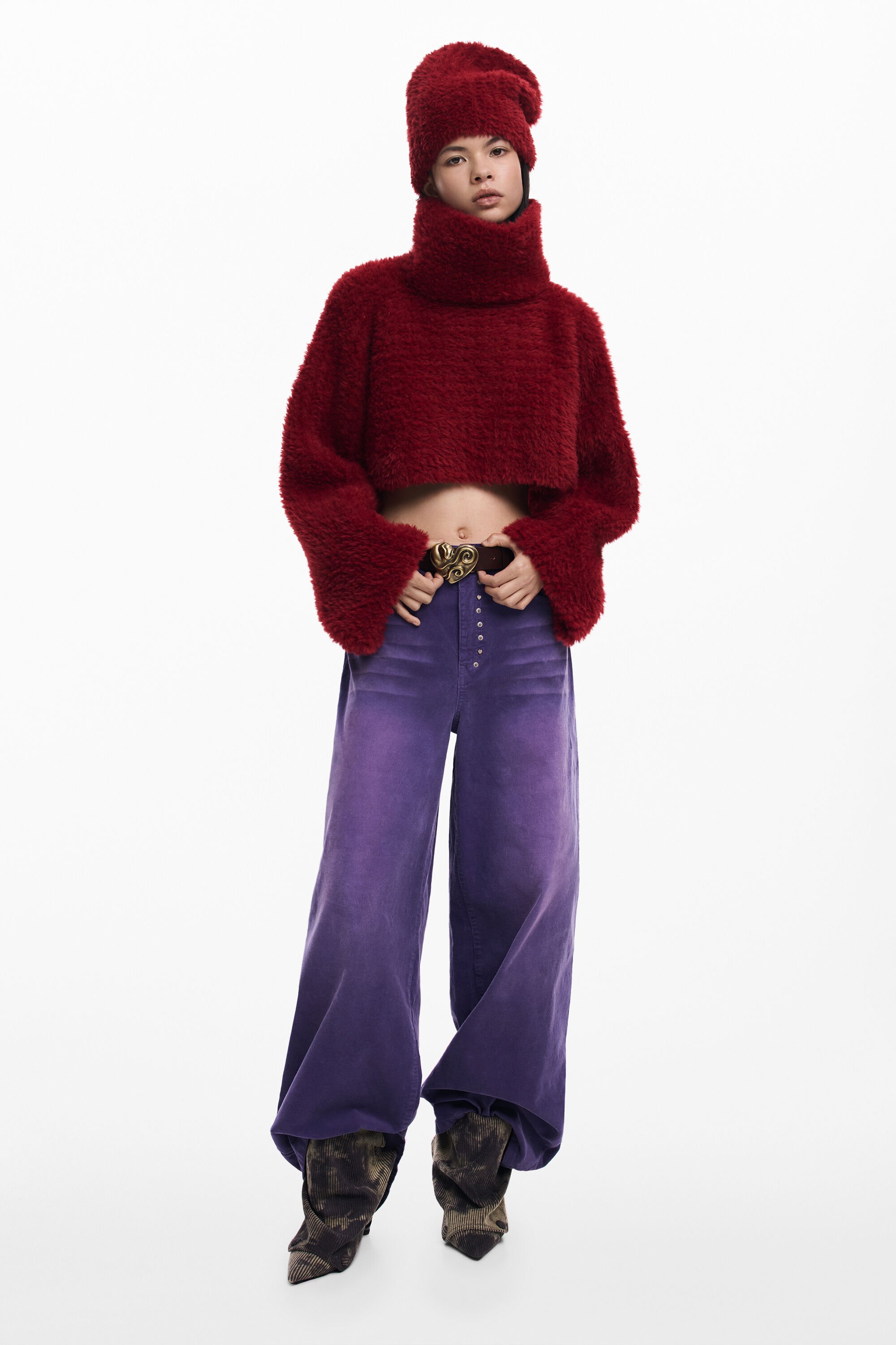 Desigual, PACK CROP-PULLOVER UND MÜTZE, Damen, Polyester, Rot, U