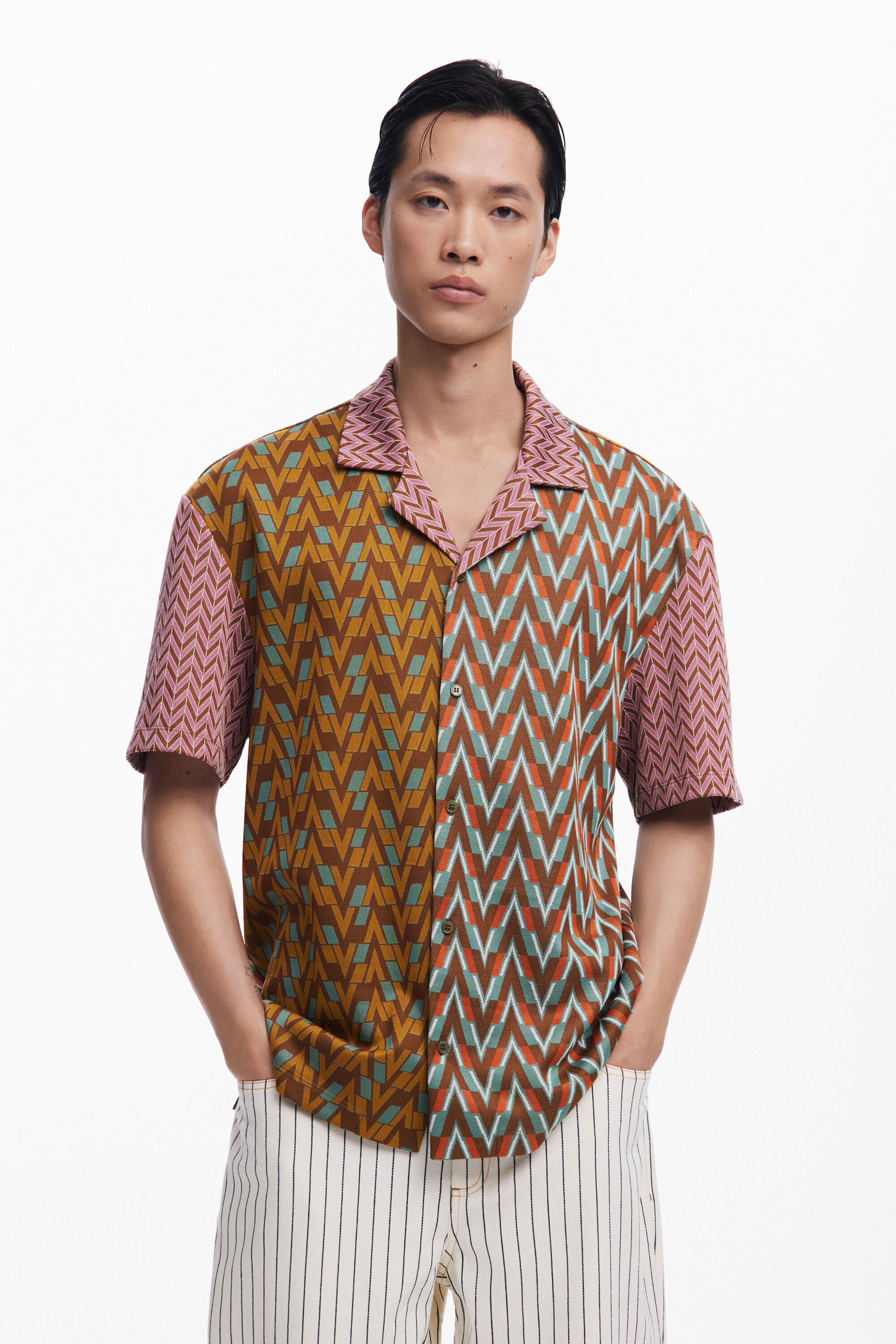 Desigual, Jacquard-Hemd im Sixties-Stil, Herren, Braun, S