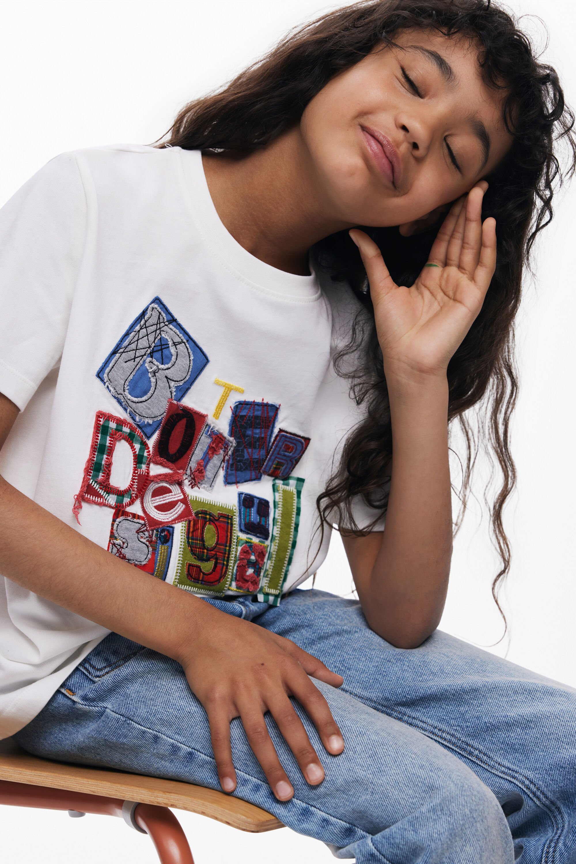 Desigual, Kurzarm-T-Shirt Patch Botter, Kinder, Baumwolle, Weiß, 7/8