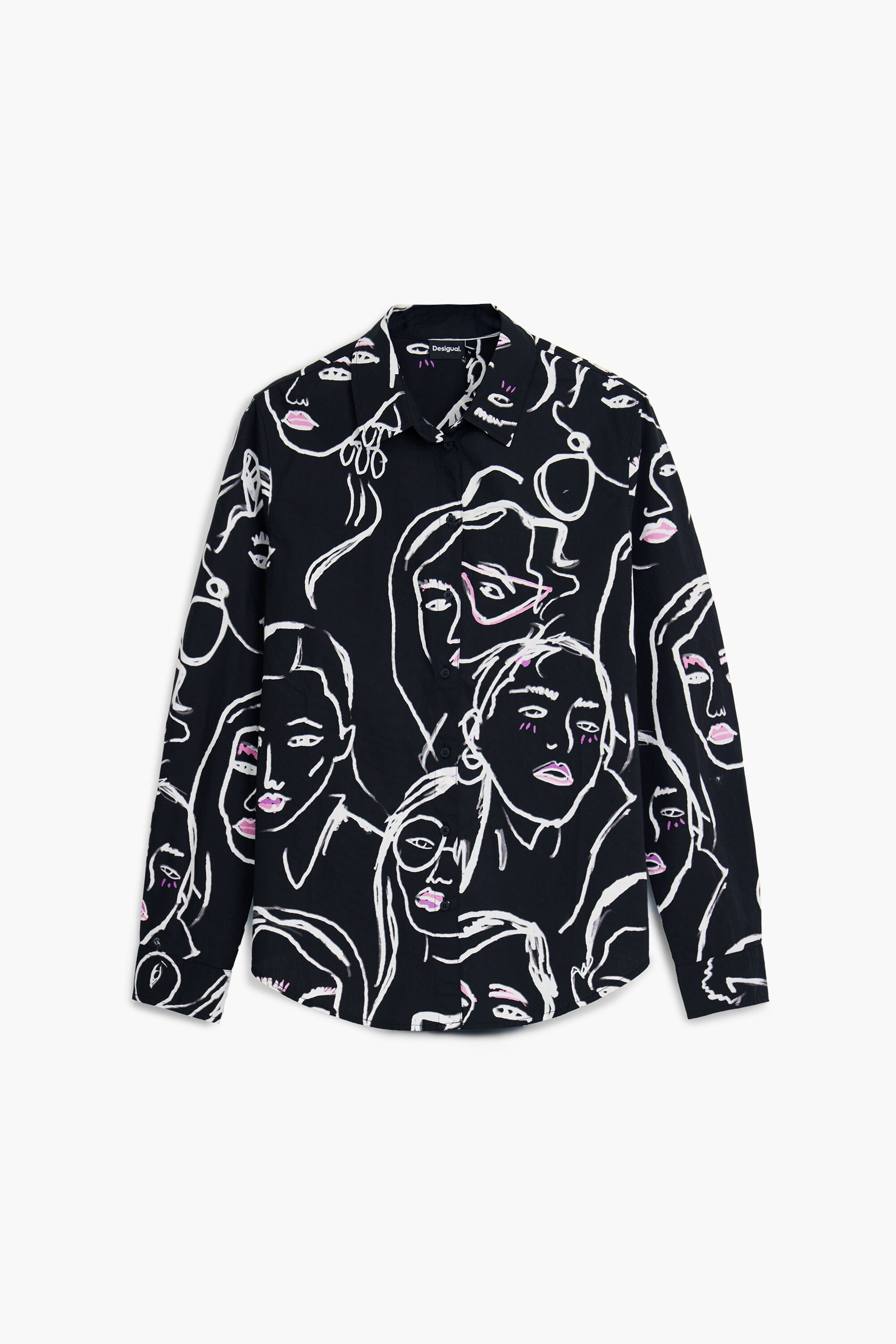 Desigual, Hemd mit Gesichtermuster, Baumwolle, Schwarz, XL