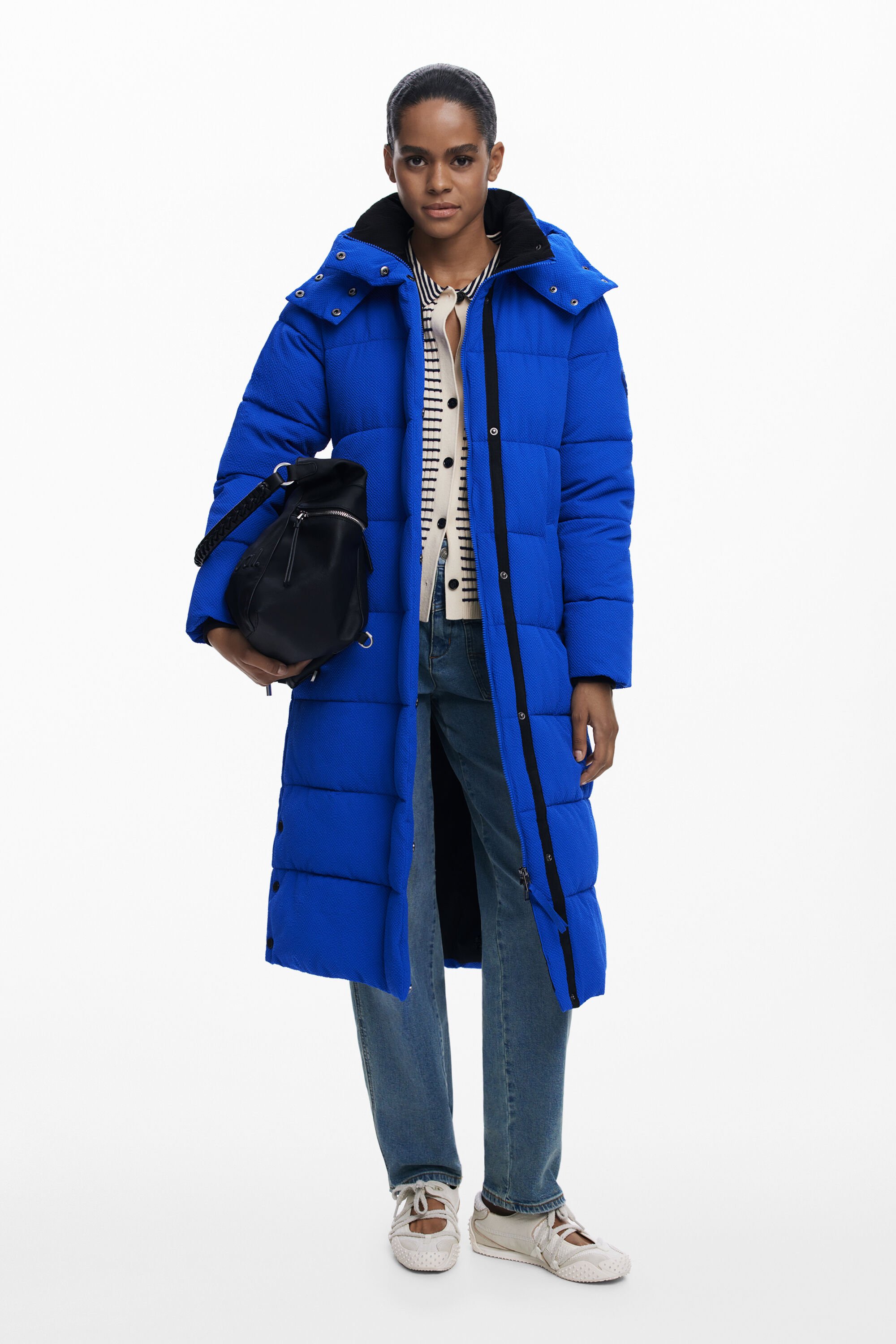 Desigual, Lange gesteppte Jacke mit Gürtel, Damen, Polyester, Blau, M