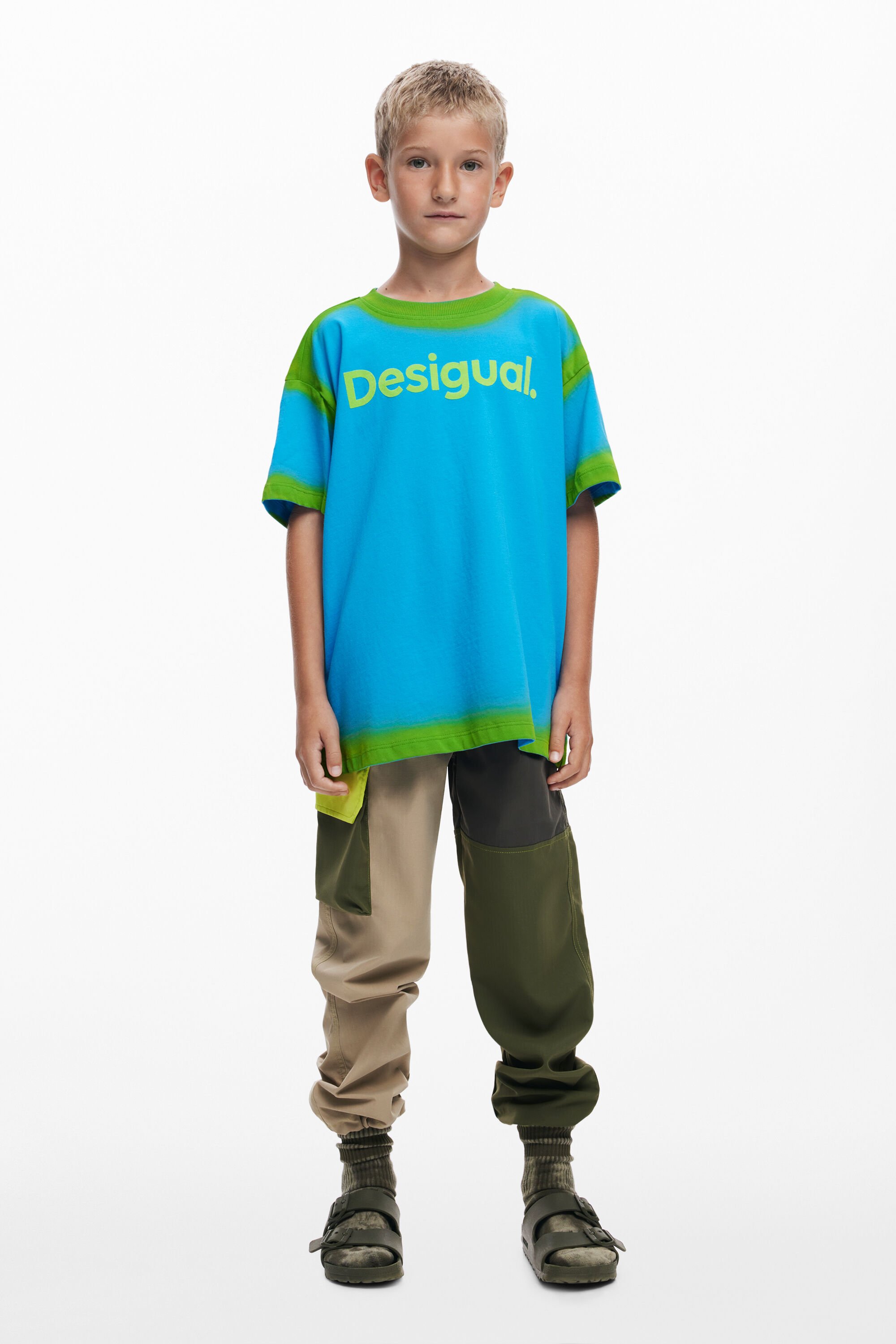 Desigual, T-Shirt mit kurzen Ärmeln und Farbverlauf, Kinder, Baumwolle, Blau, 7/8