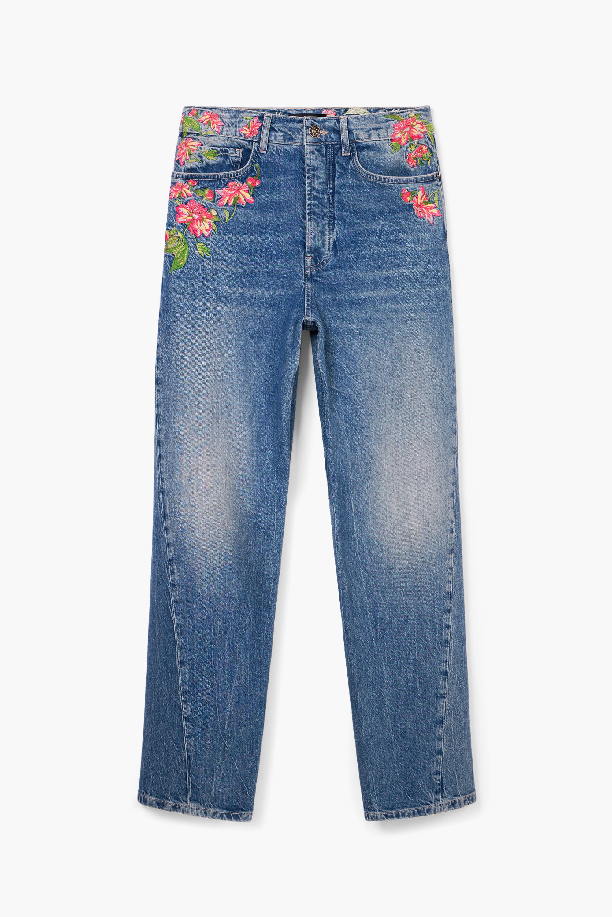 Desigual, Lange Jeans mit Blumenmuster, Damen, Baumwolle, Blau, 42