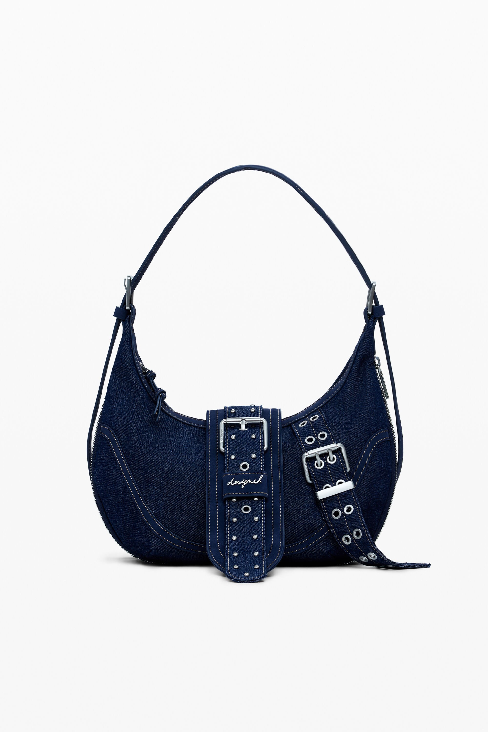 Desigual, Mittlere Jeanshandtasche mit Schnallen, Damen, Blau, U
