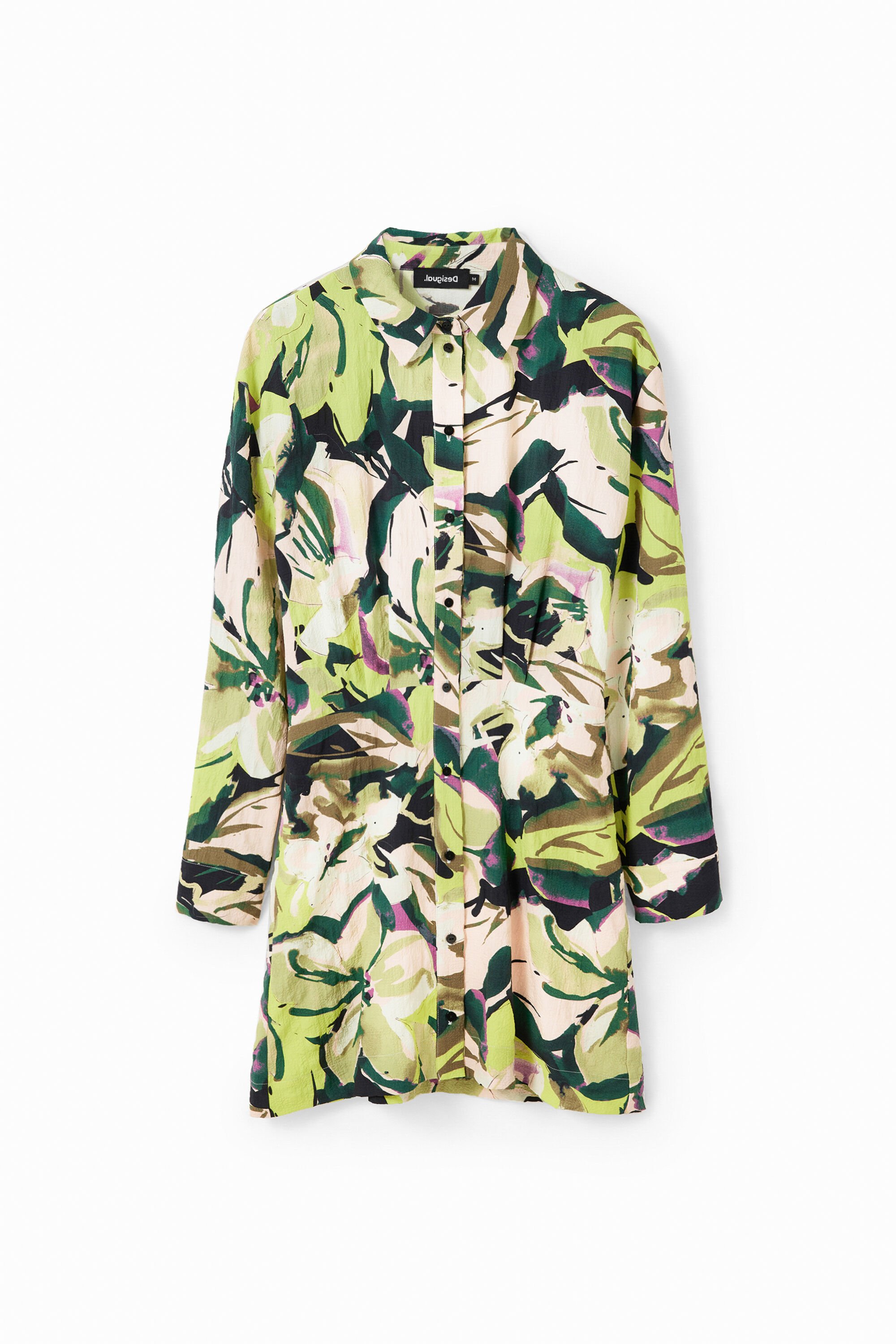 Desigual, Kurzes Hemdblusenkleid Blumen, Polyester, Weiß, XL