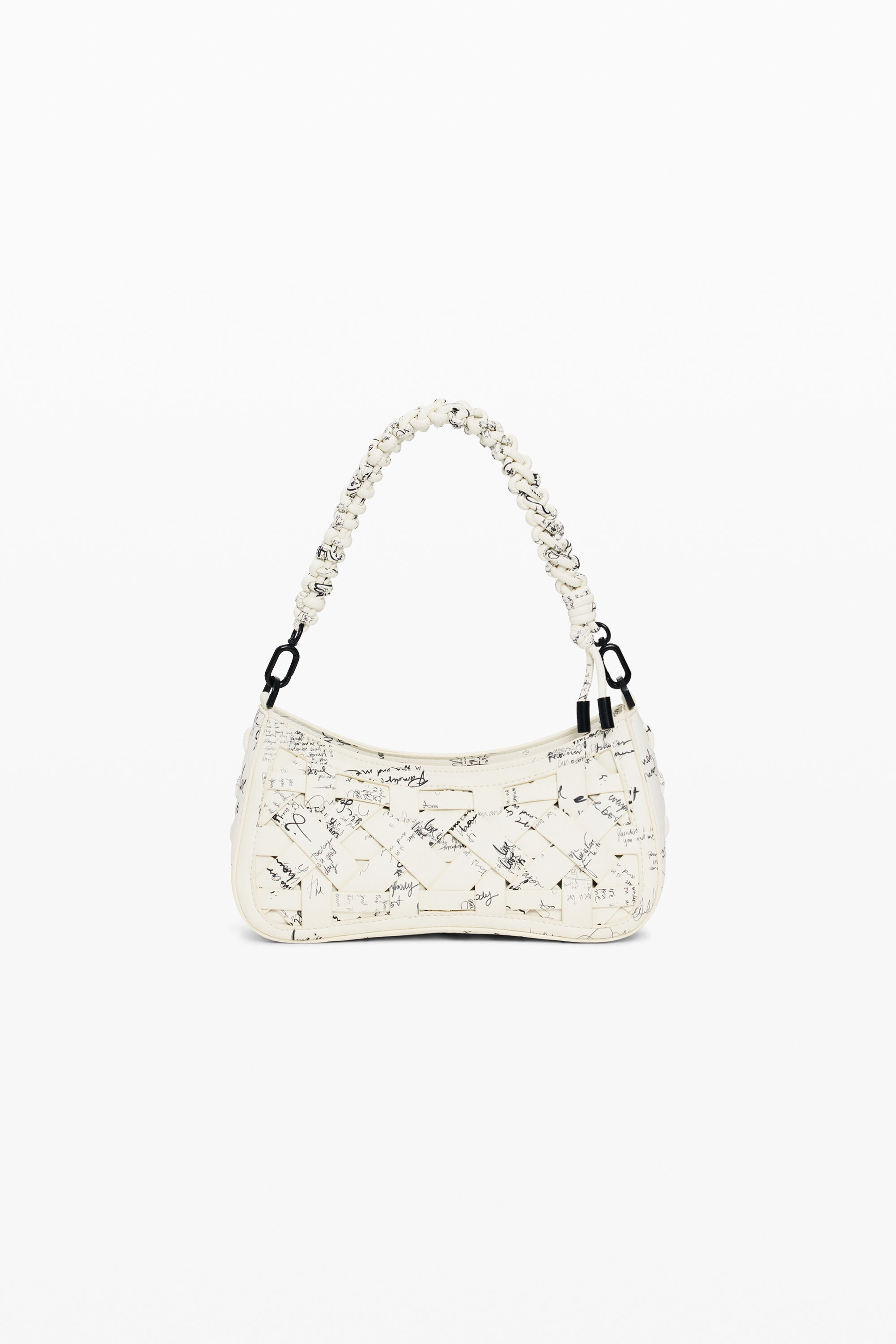 Desigual, Kleine geflochtene Tasche mit Schriftzug, Damen, Polyurethan, Weiß, U