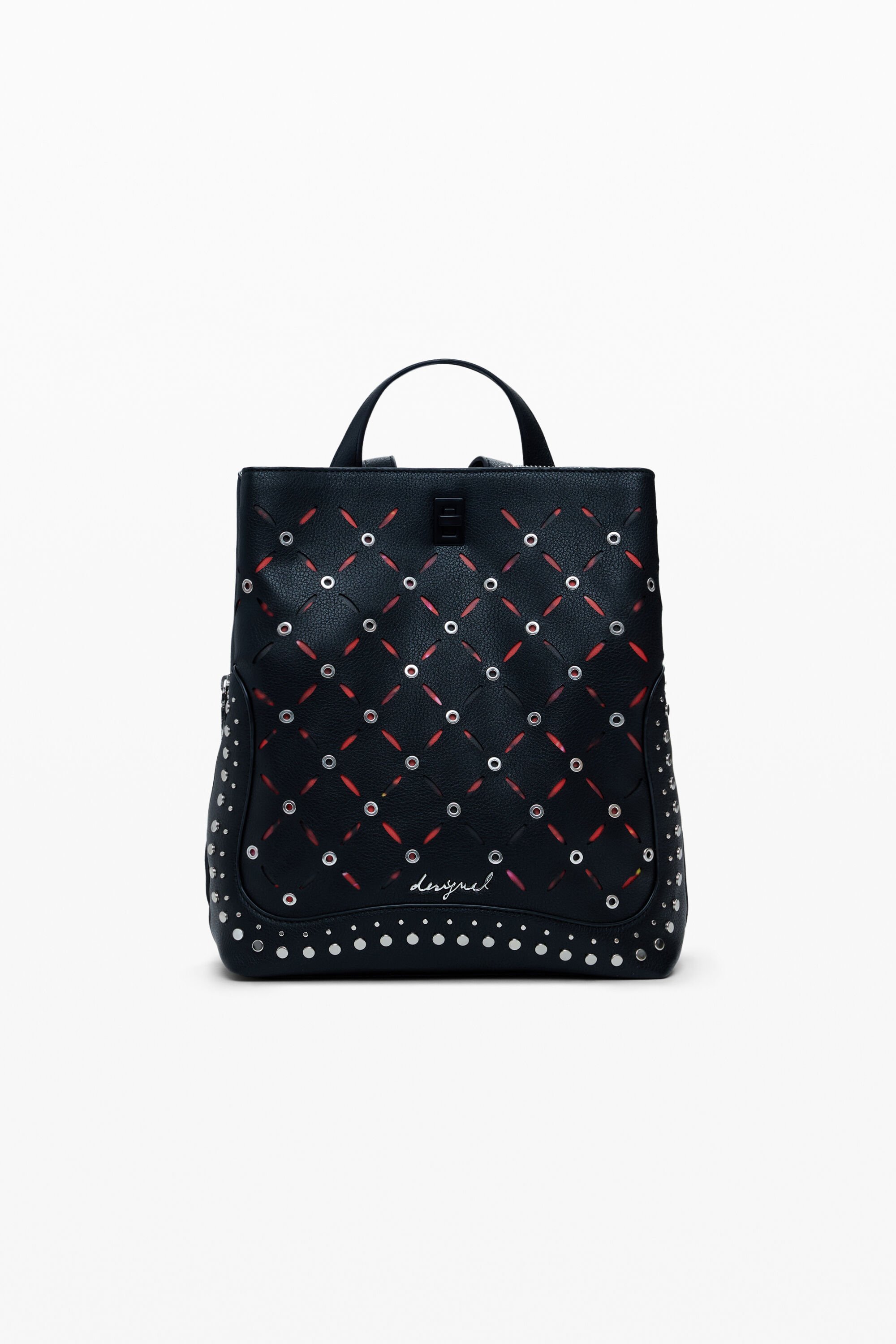 Desigual, Kleine Rucksack mit Nieten und Durchbrüchen, Damen, Polyurethan, Schwarz, U