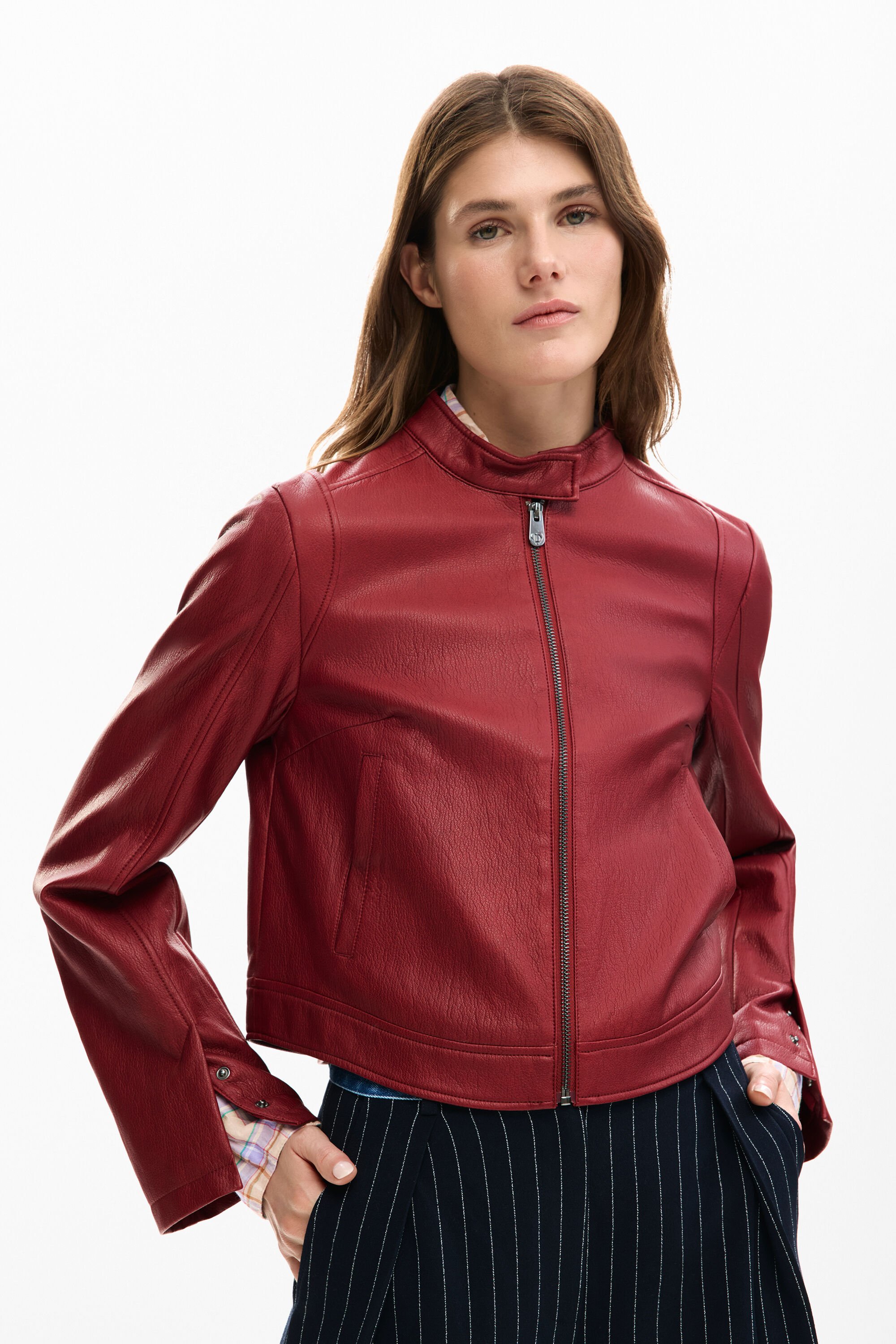 Desigual, Kombinierte Jacke in Lederoptik, Damen, Polyurethan, Rot, XS