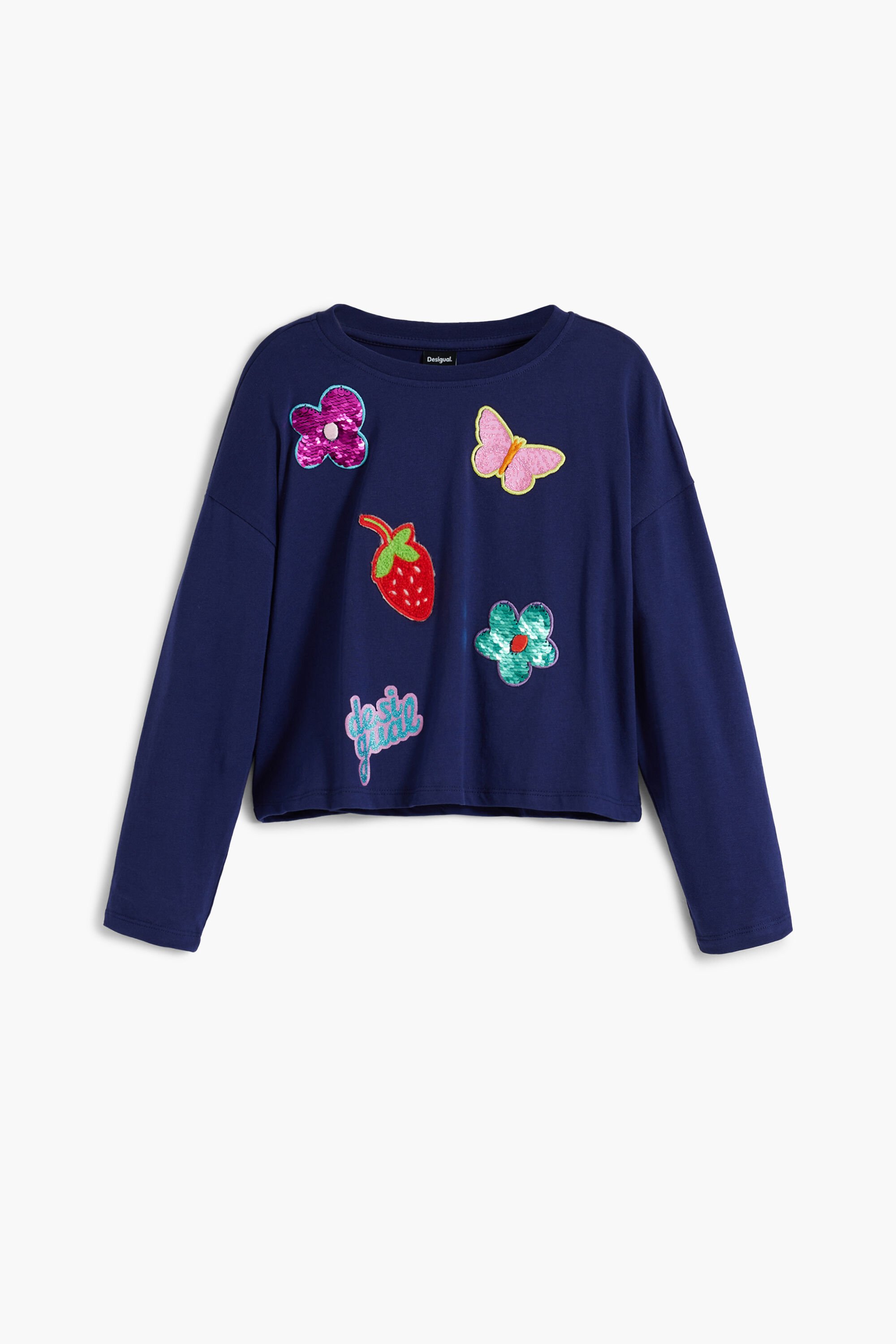 Desigual, T-Shirt mit Applikationen in Formen, Kinder, Baumwolle, Blau, 7/8