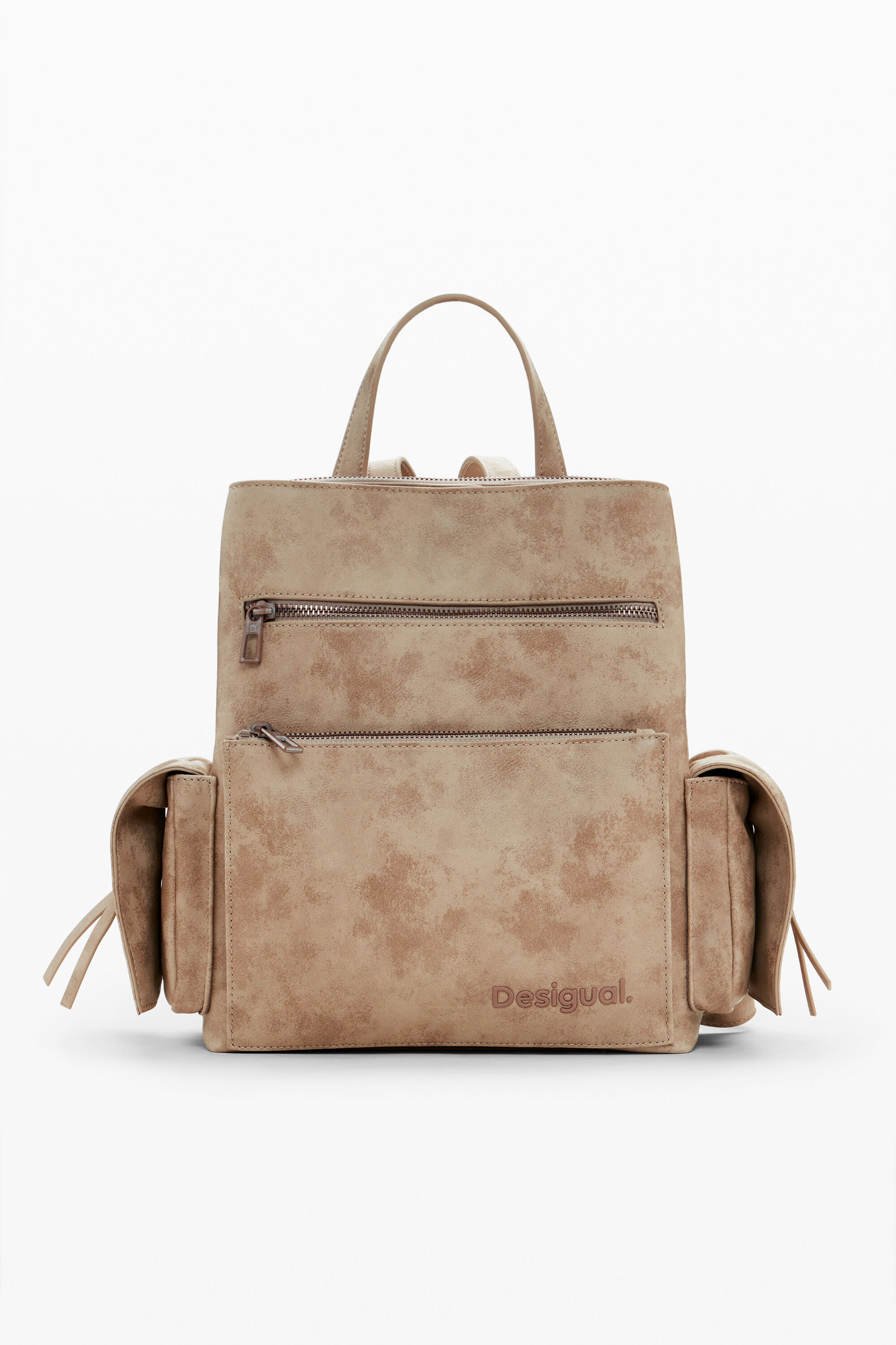 Desigual, Mittlerer Rucksack in Wildlederoptik, Polyurethan, Weiß, U