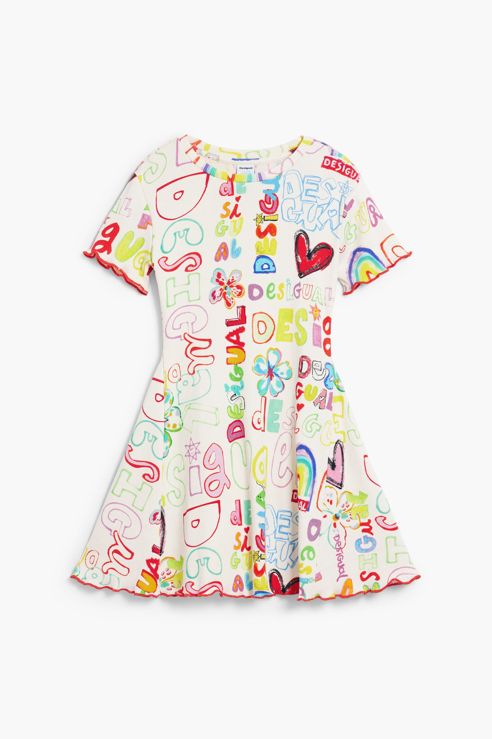 Desigual, Kurzes Kleid mit Lettering, Kinder, Baumwolle, Weiß, 13/14