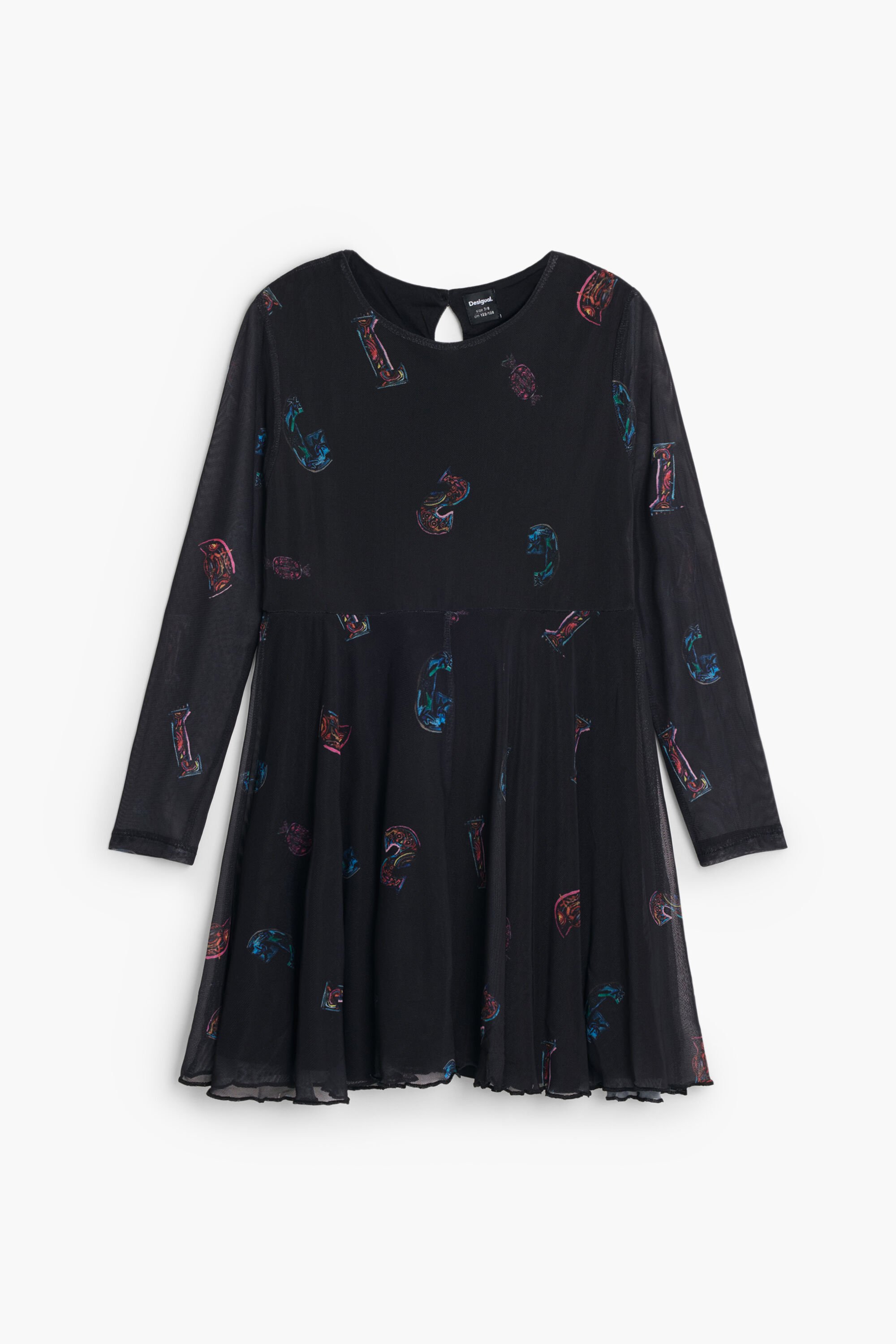 Desigual, Ausgestelltes Kleid mit Buchstabenmuster, Kinder, Polyester, Schwarz, 7/8