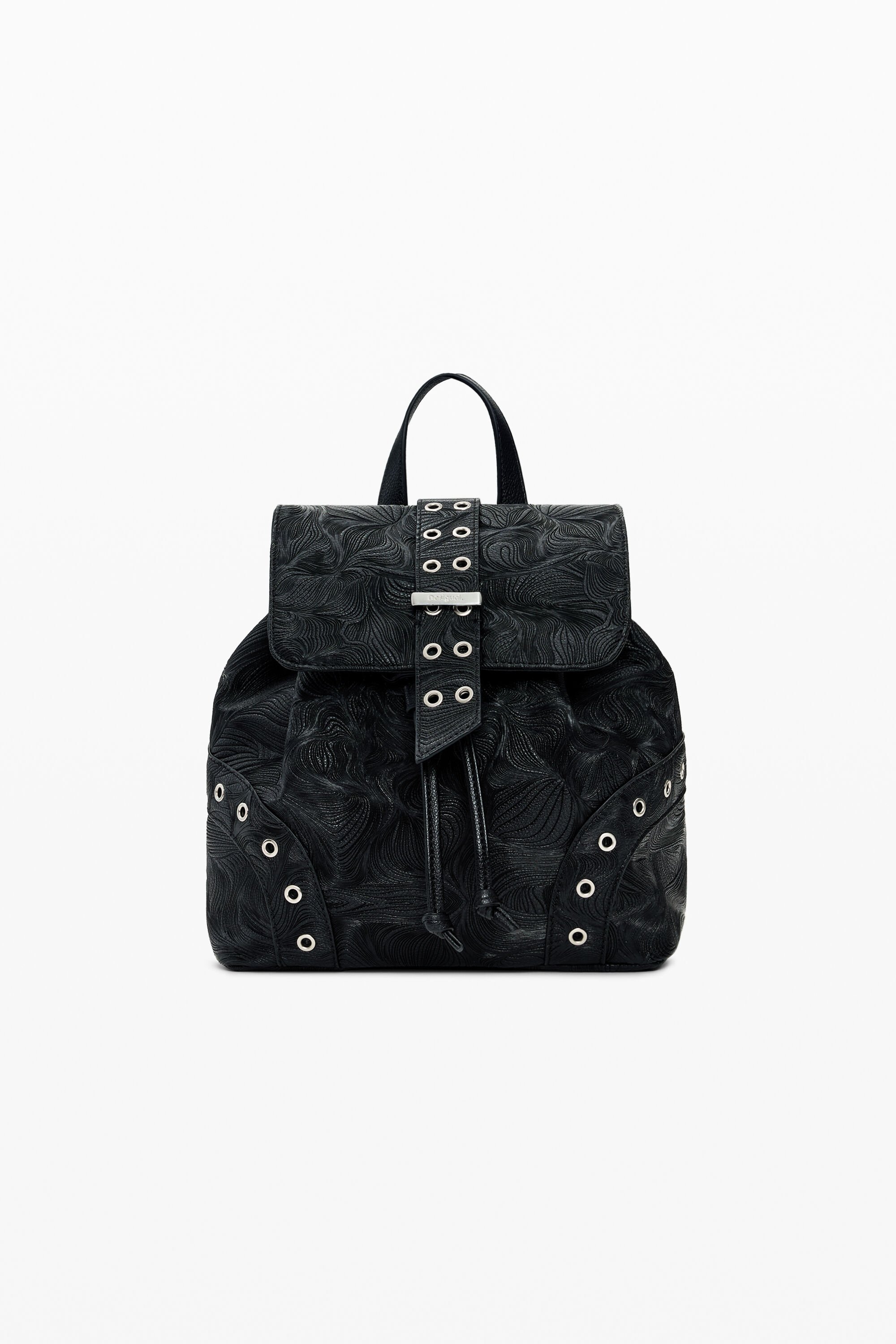 Desigual, Kleine Rucksack mit Lochmuster, Damen, Polyurethan, Schwarz, U