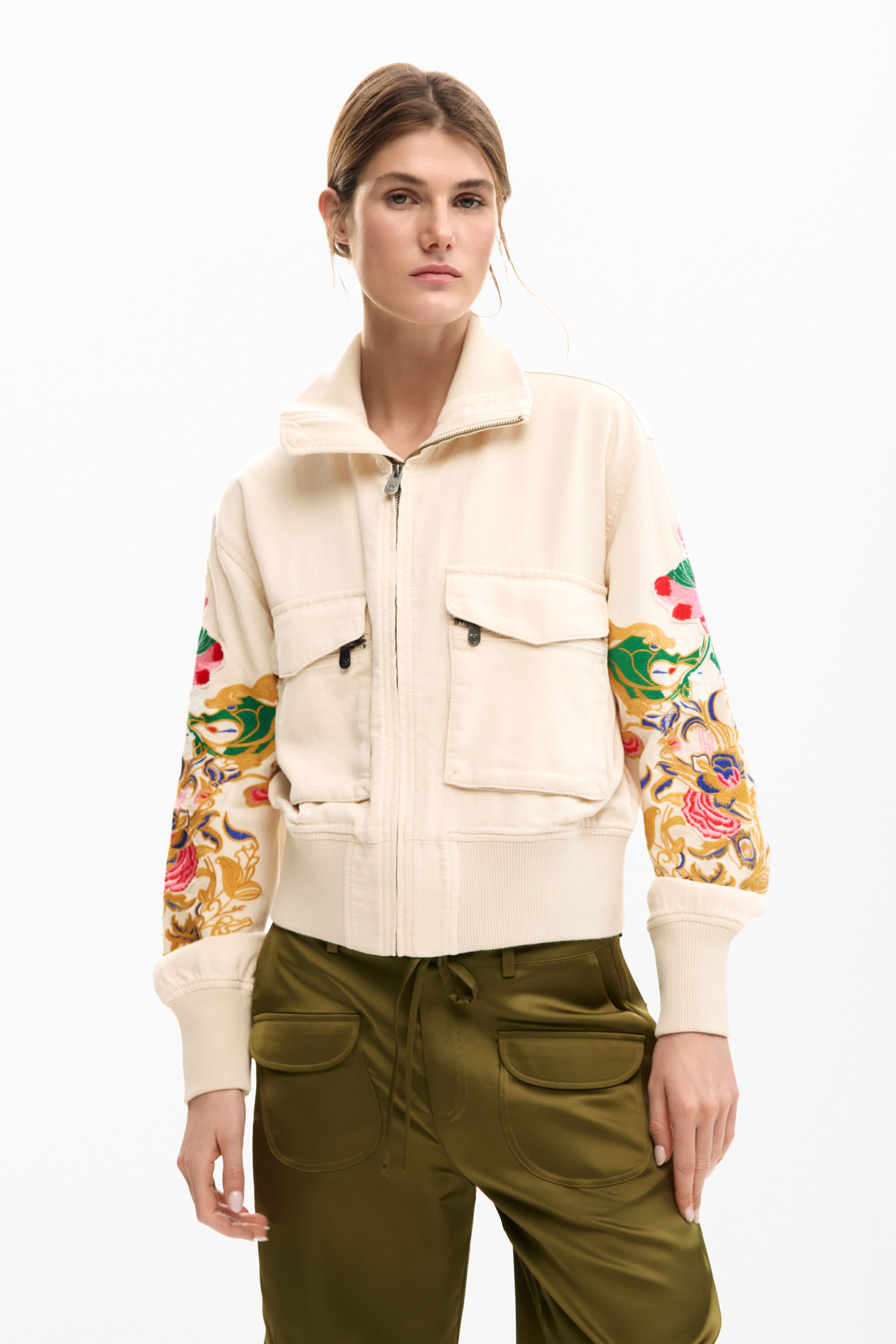 Desigual, Jacke mit Blumenpatches, Damen, Weiß, S