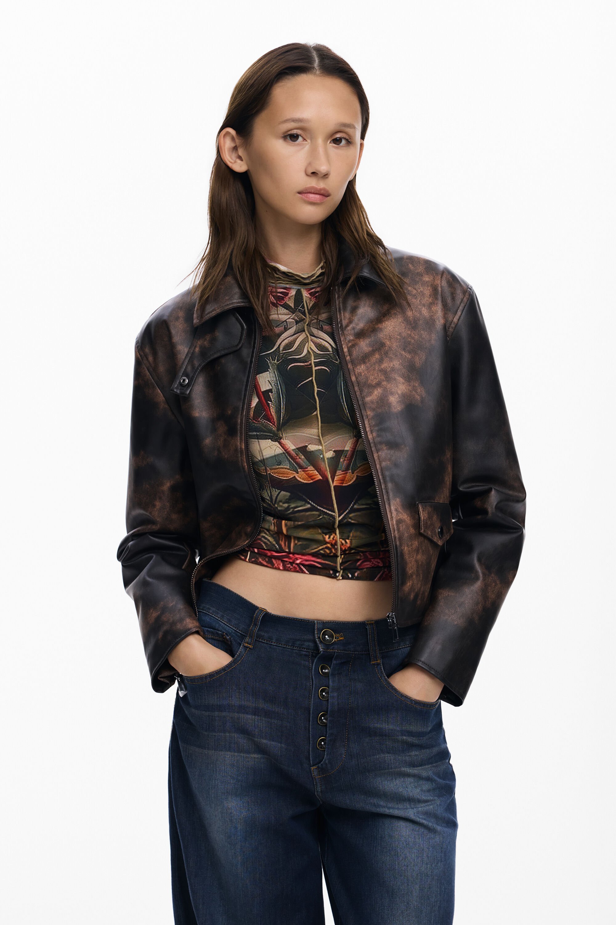 Desigual, Tie-Dye-Jacke, Damen, Polyurethan, Braun, L