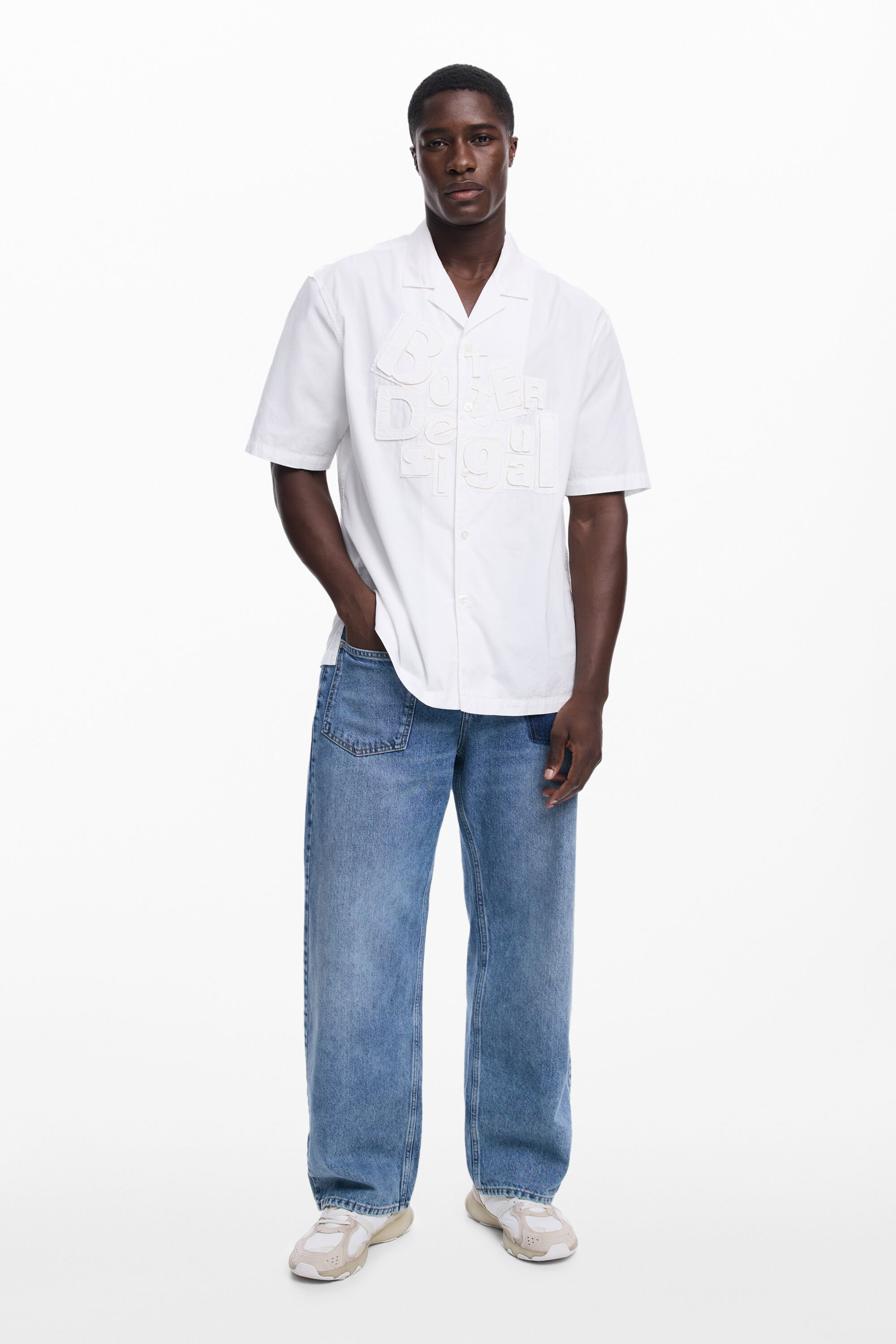 Desigual, Kurzarmhemd mit Lettering Botter, Herren, Baumwolle, Weiß, S