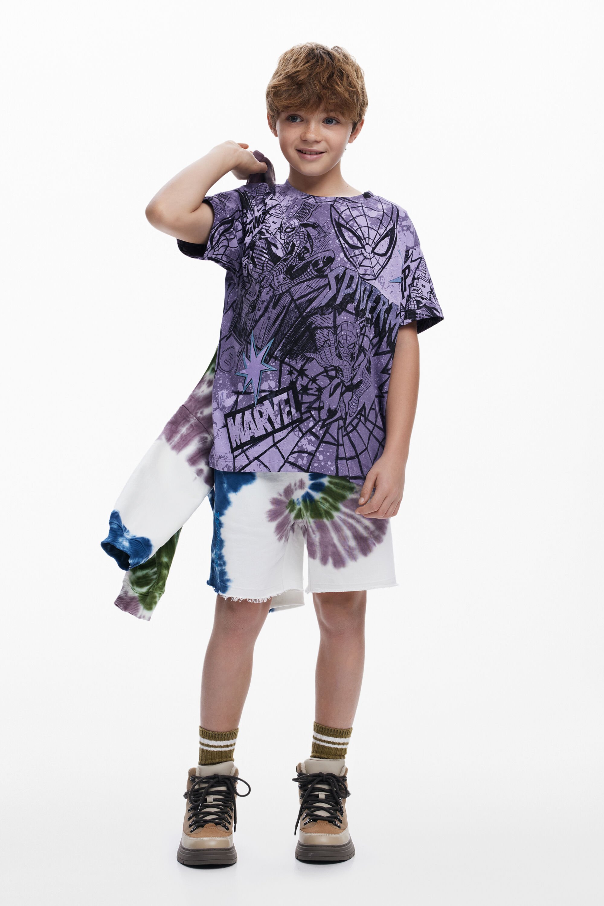 Desigual, Spiderman™ T-Shirt mit Spinnennetz, Kinder, Baumwolle, Rot, 3/4