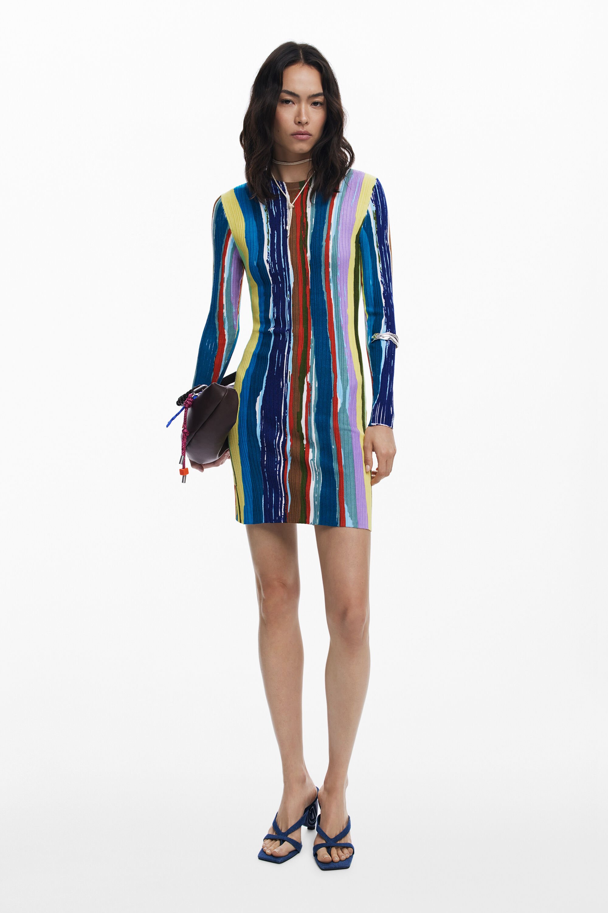 Desigual, Rippenkleid mit bunten Streifen, Damen, L