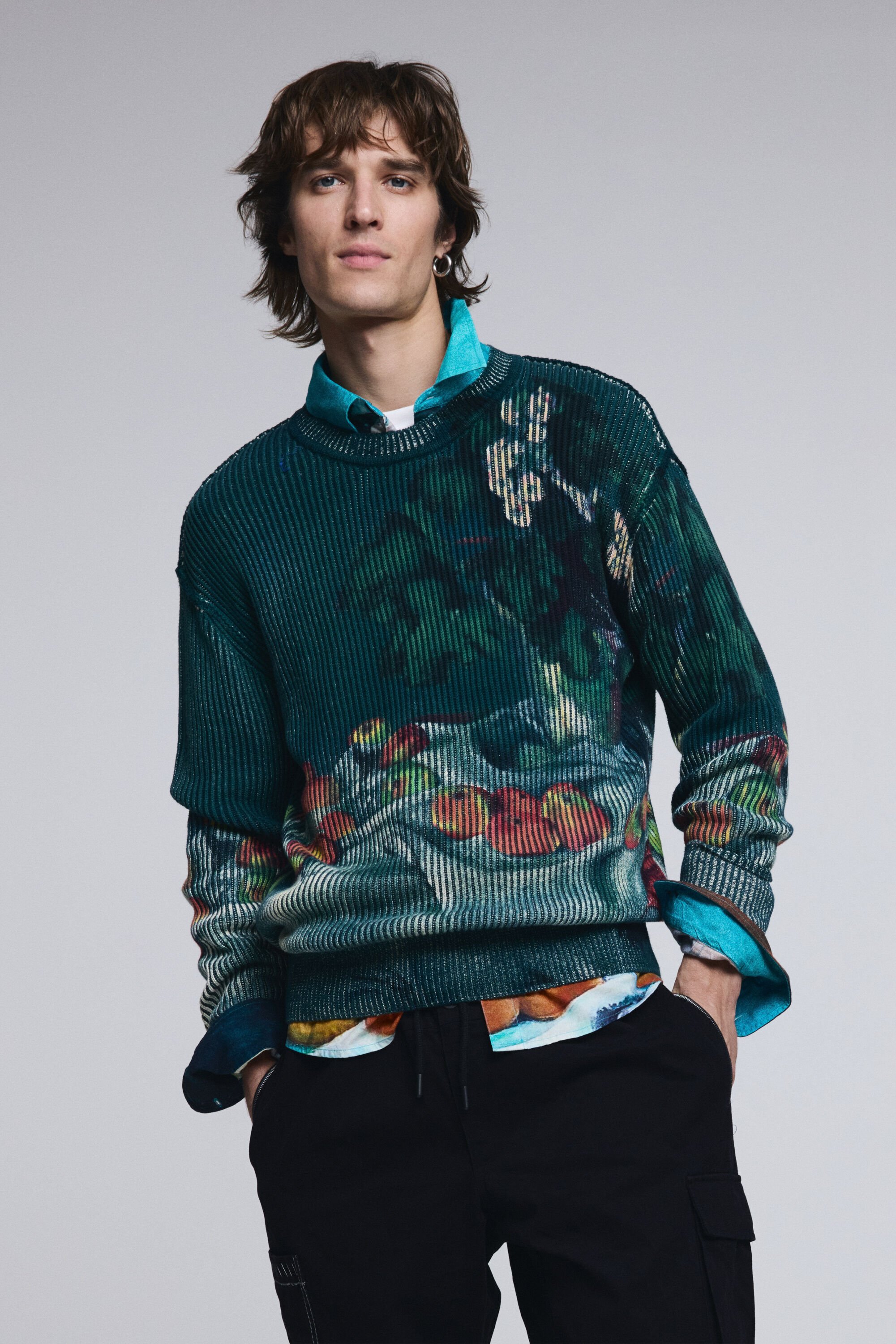 Desigual, Pullover Stillleben Textur, Herren, Baumwolle, Blau, S