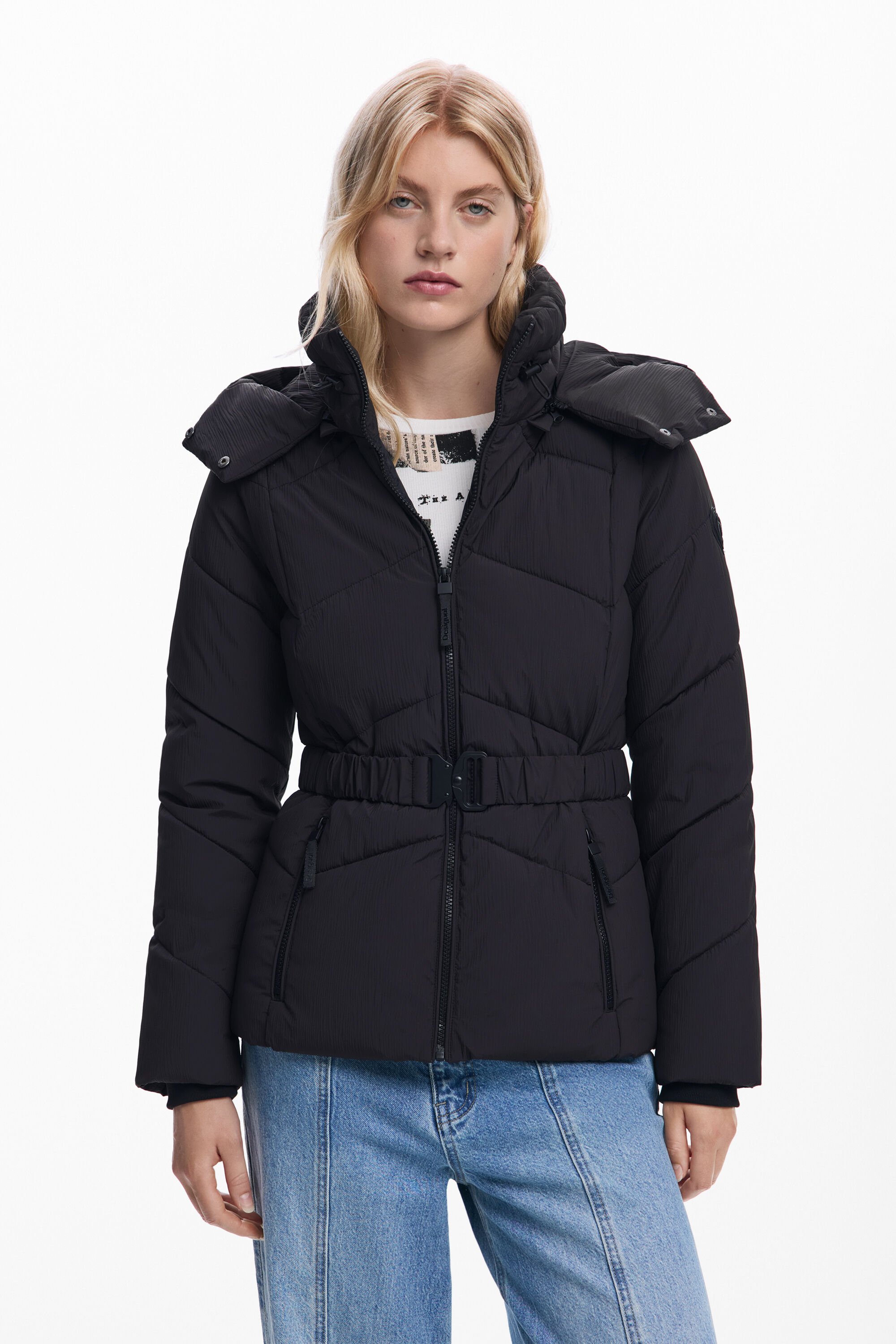 Desigual, Gesteppte Jacke mit Gürtel, Damen, Polyester, Schwarz, XL