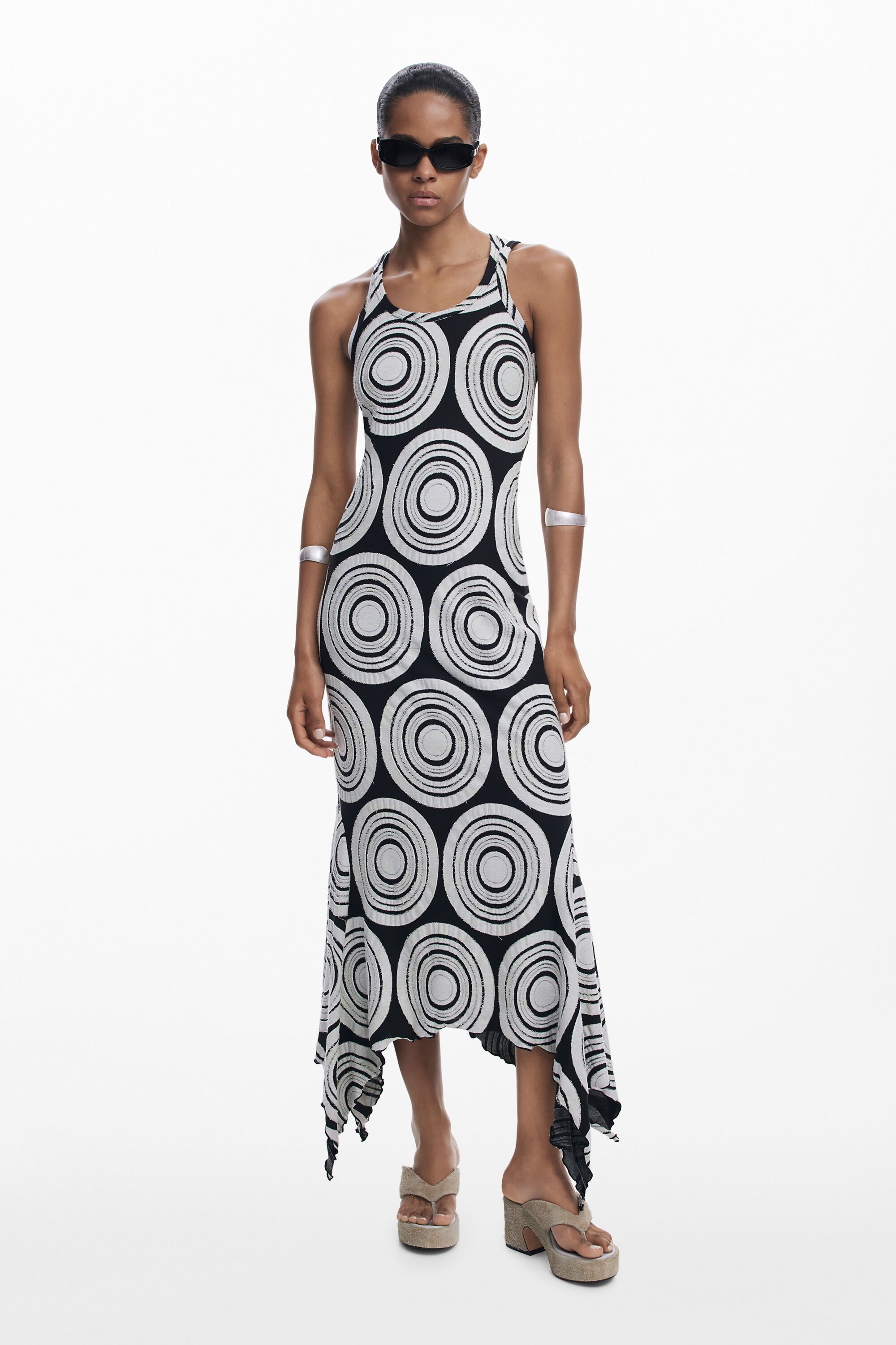 Desigual, Langes Kleid mit Kreisen, Damen, Schwarz, S