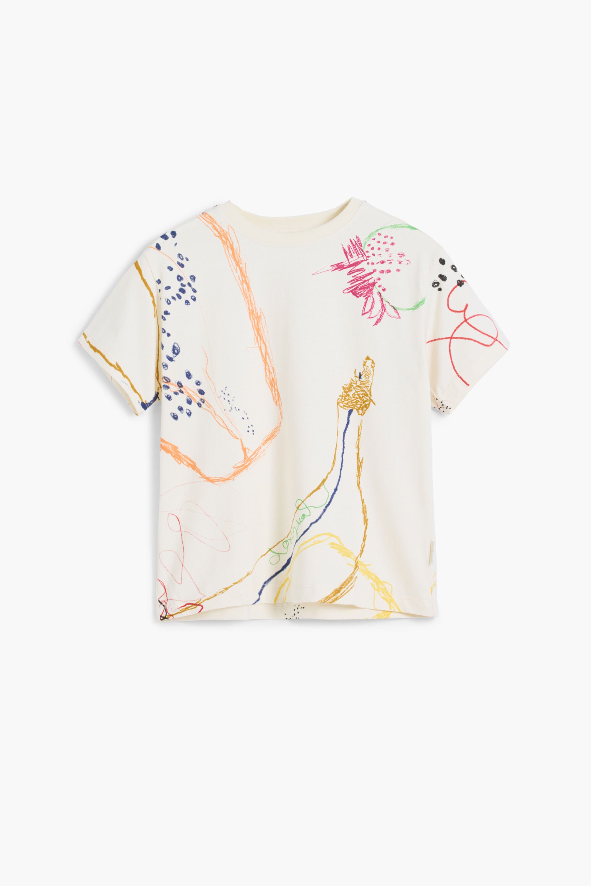 Desigual, Kurzarm-T-Shirt mit Pinselstrichen, Kinder, Baumwolle, Weiß, 11/12