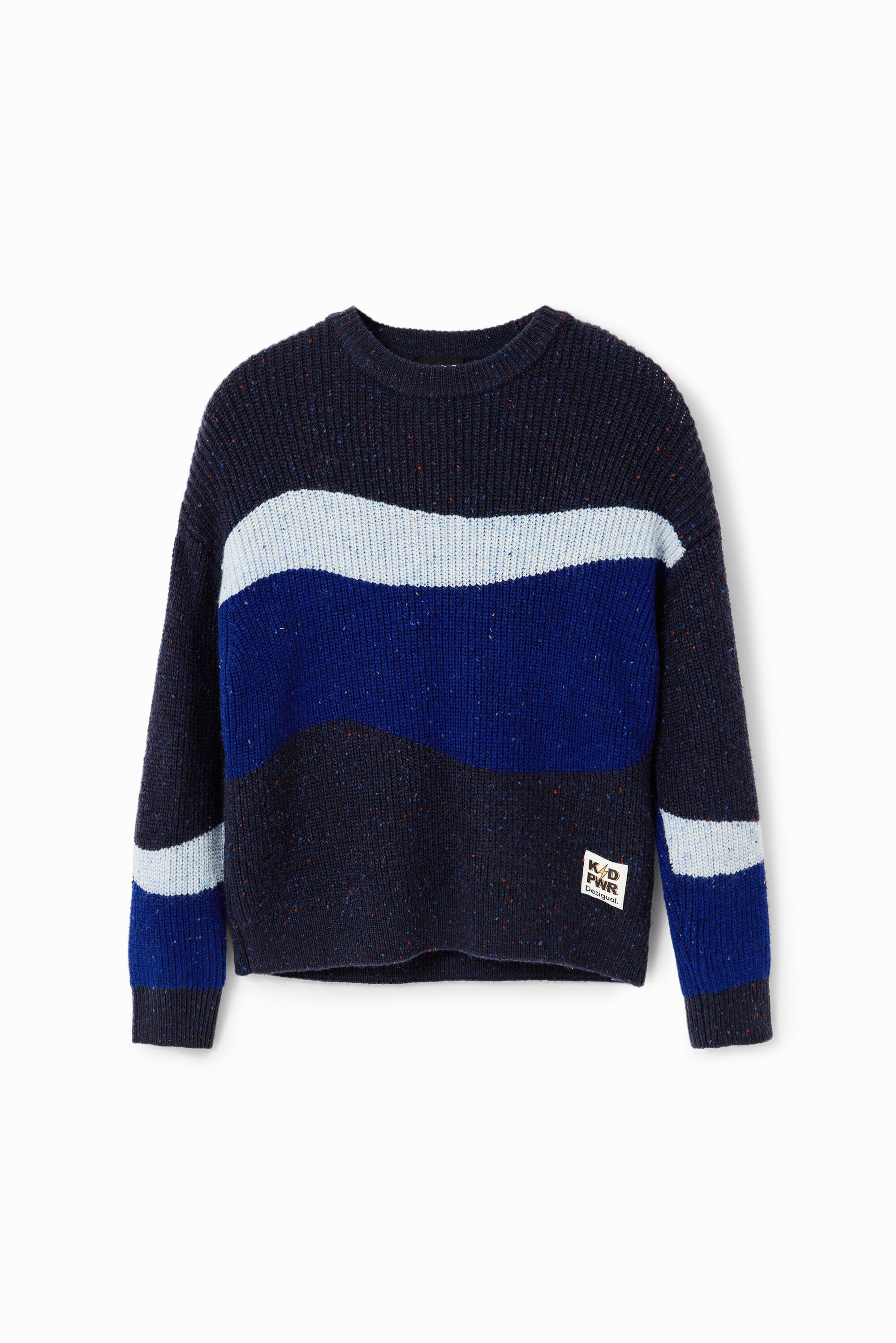 Desigual, Pullover Jacquard Wellen, Blau, XL