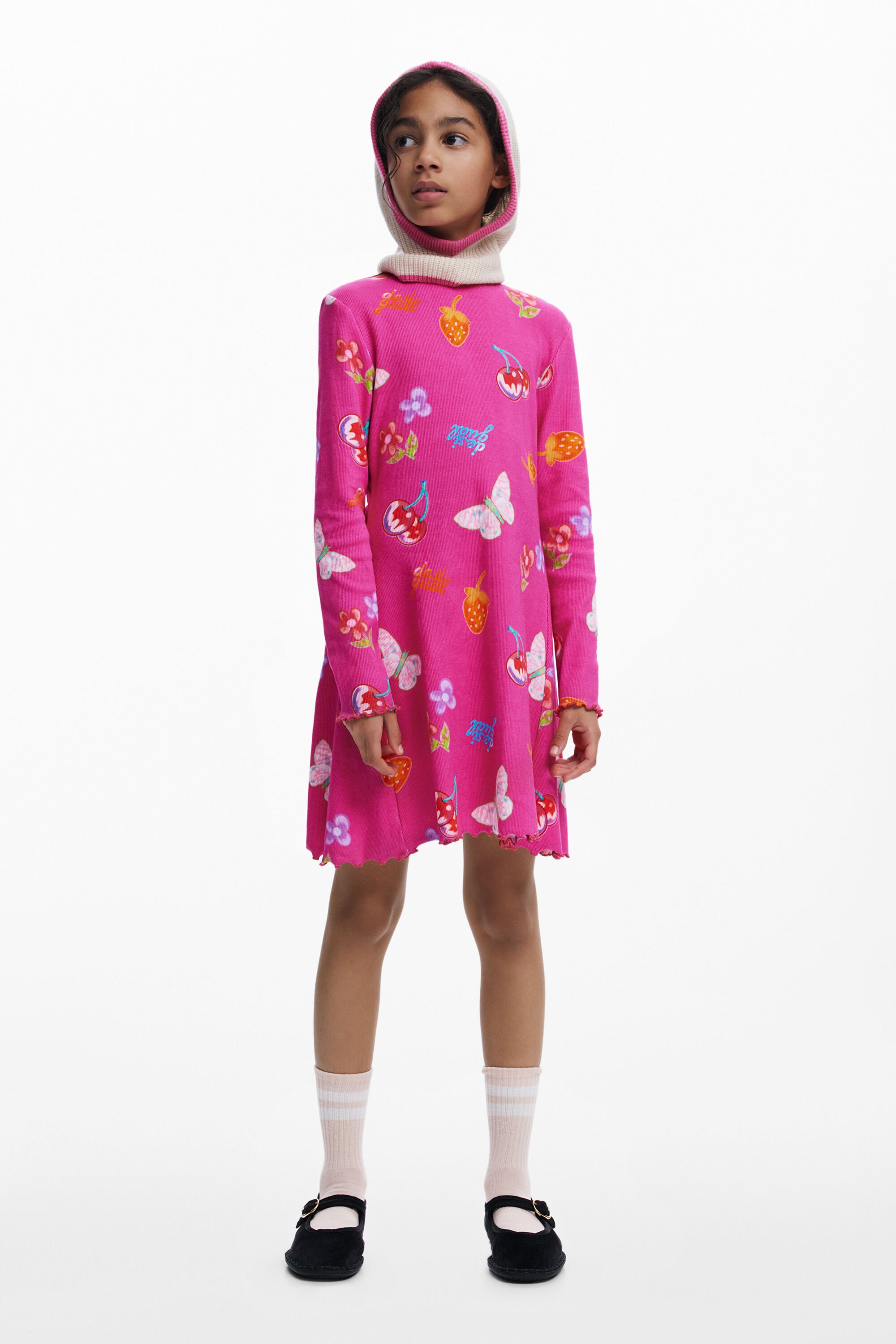 Desigual, Geripptes Skaterkleid mit Formen, Kinder, Baumwolle, Rot, 13/14