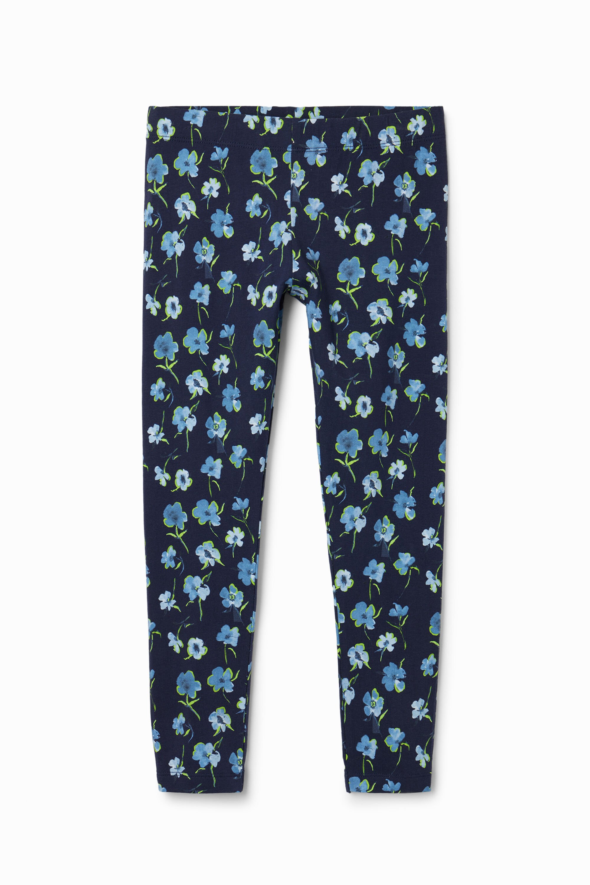 Desigual, Lange Leggings Blumen, Baumwolle, Blau, S