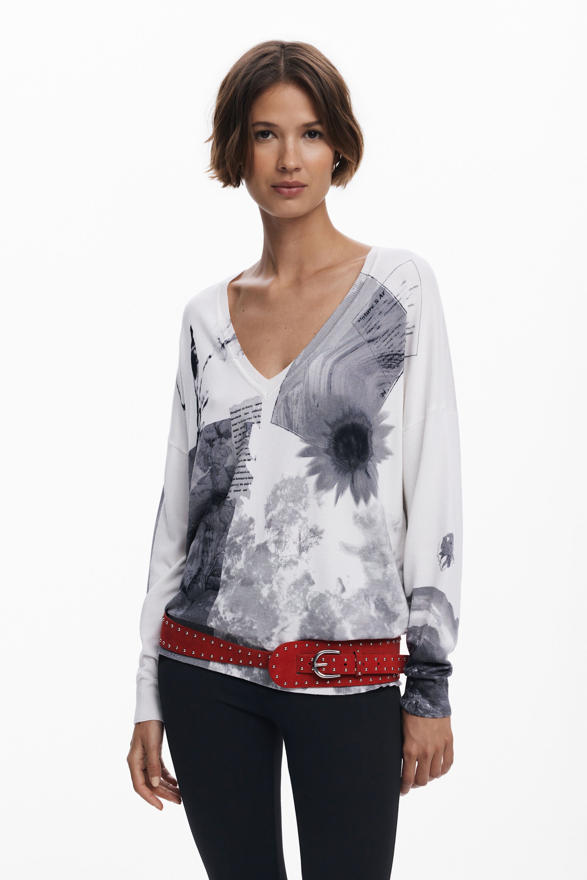 Desigual, Feiner Collage-Pullover, Damen, Weiß, XS