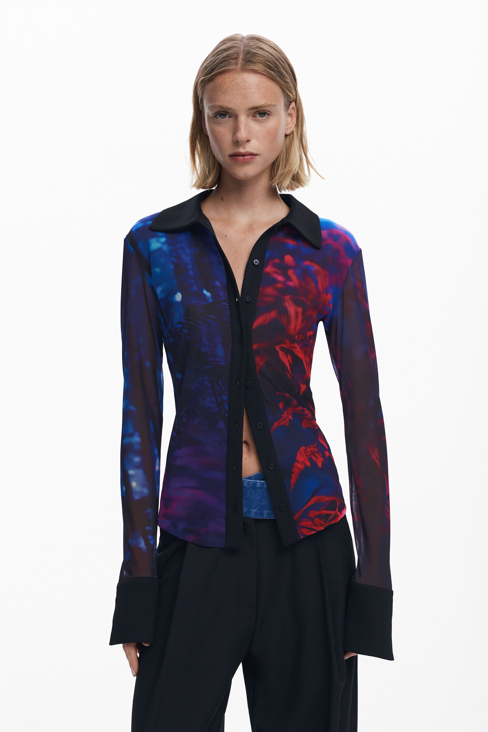 Desigual, Geknöpftes Chiffon-T-Shirt, Damen, Polyester, Schwarz, M