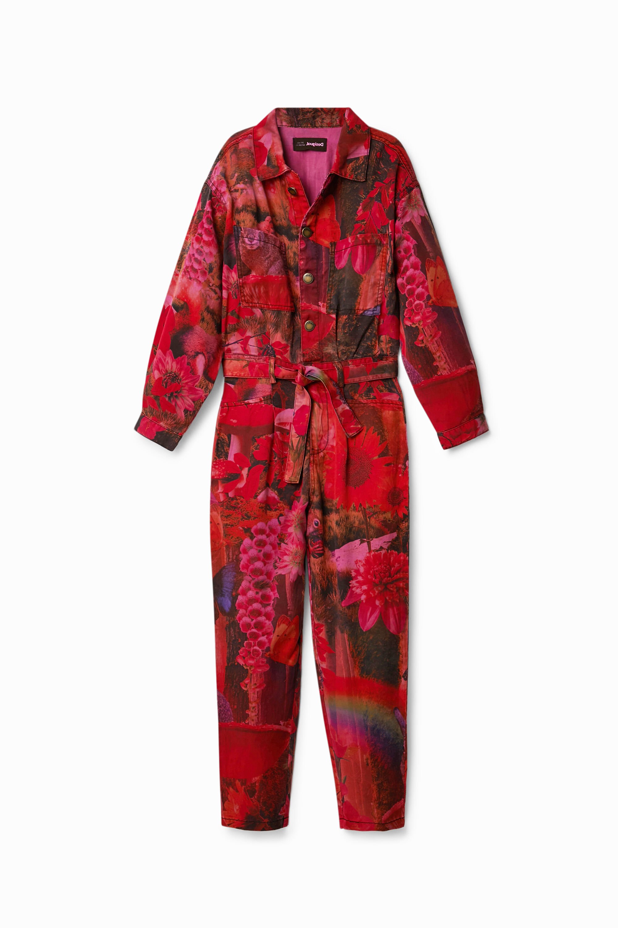 Desigual, Langer Jumpsuit Garten-Print, Lyocell, Orange, 9/10