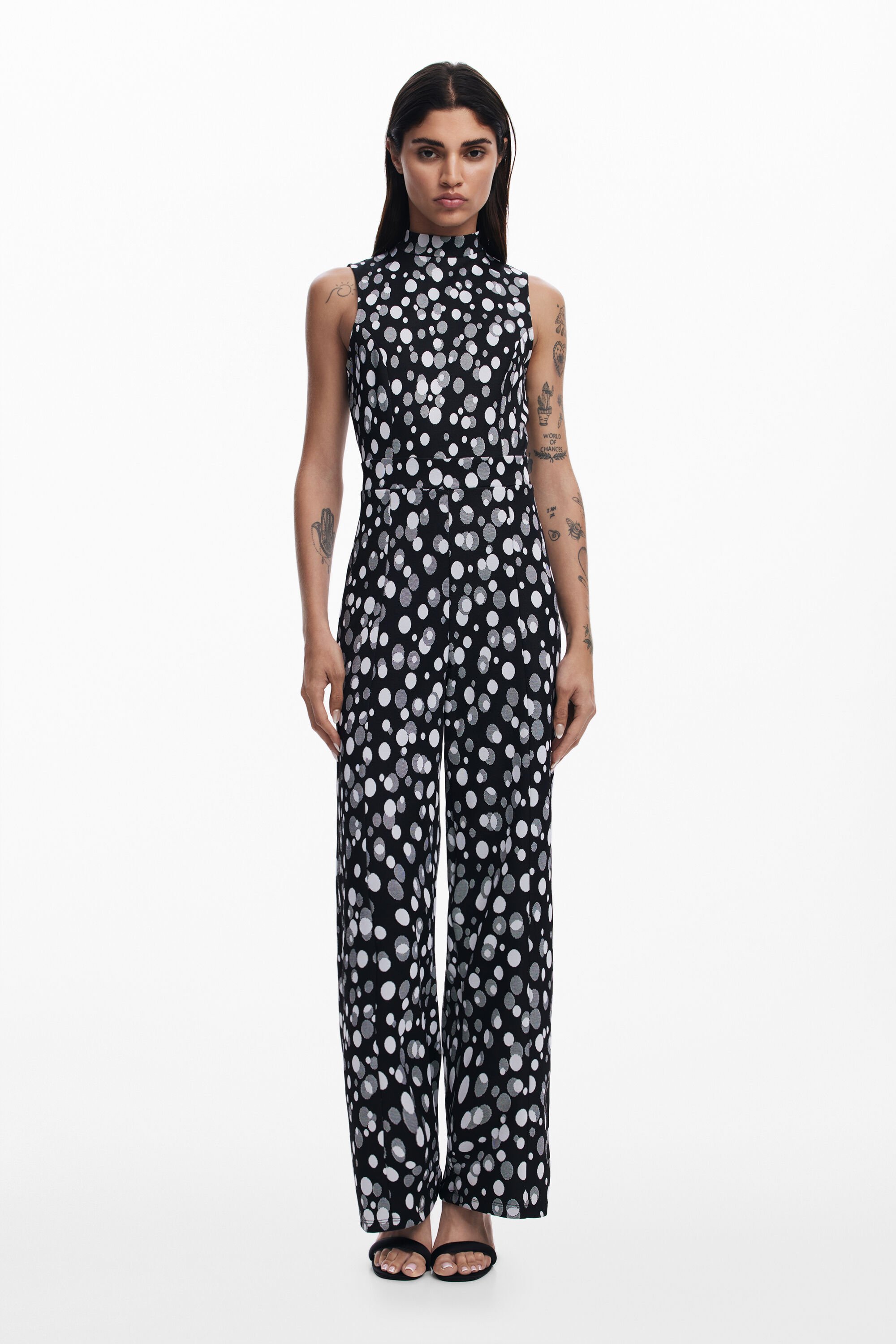 Desigual, Gepunkteter Overall, Polyester, Schwarz, S