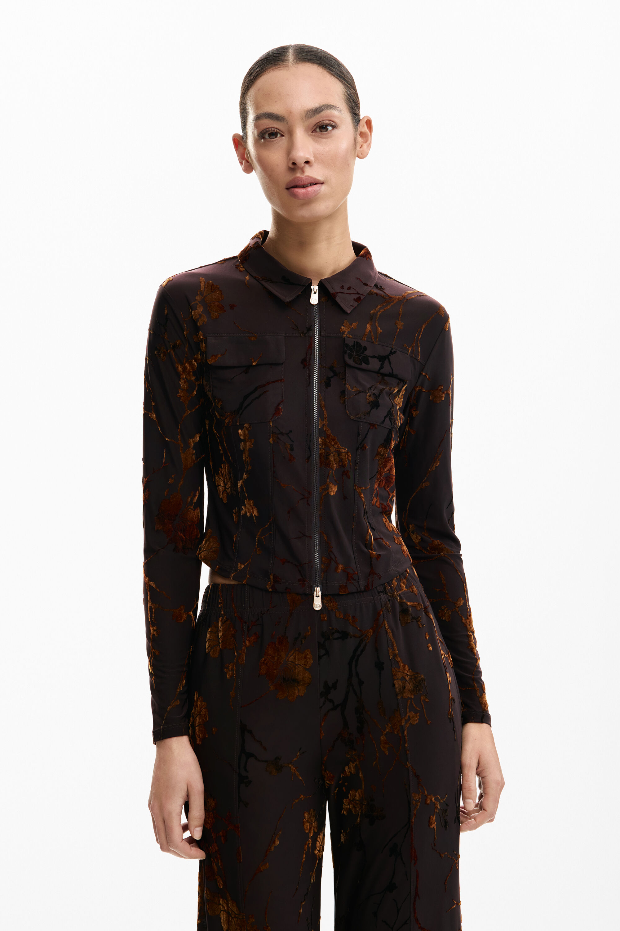 Desigual, ORIENTALER REISSVERSCHLUSS-T-SHIRT, Damen, Polyester, Braun, L