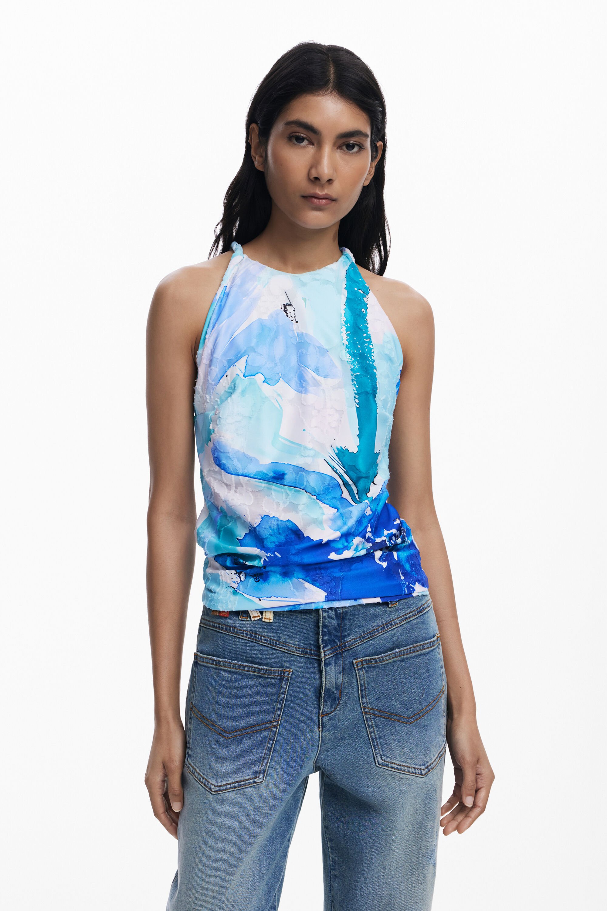 Desigual, Blumenträgerhemd, Damen, Polyester, Blau, S