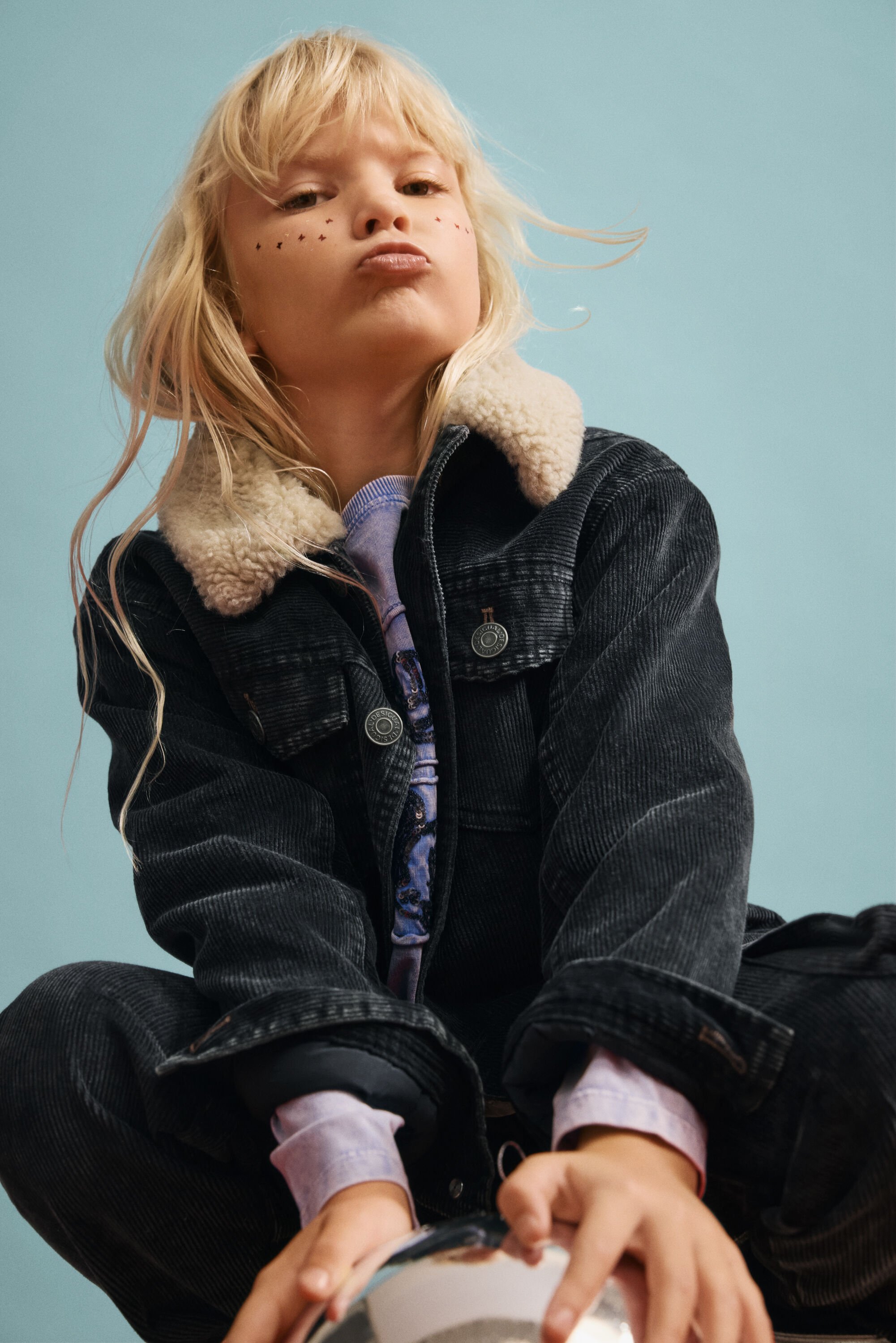 Desigual, Jacke mit Schafkragen, Kinder, Baumwolle, Schwarz, 5/6