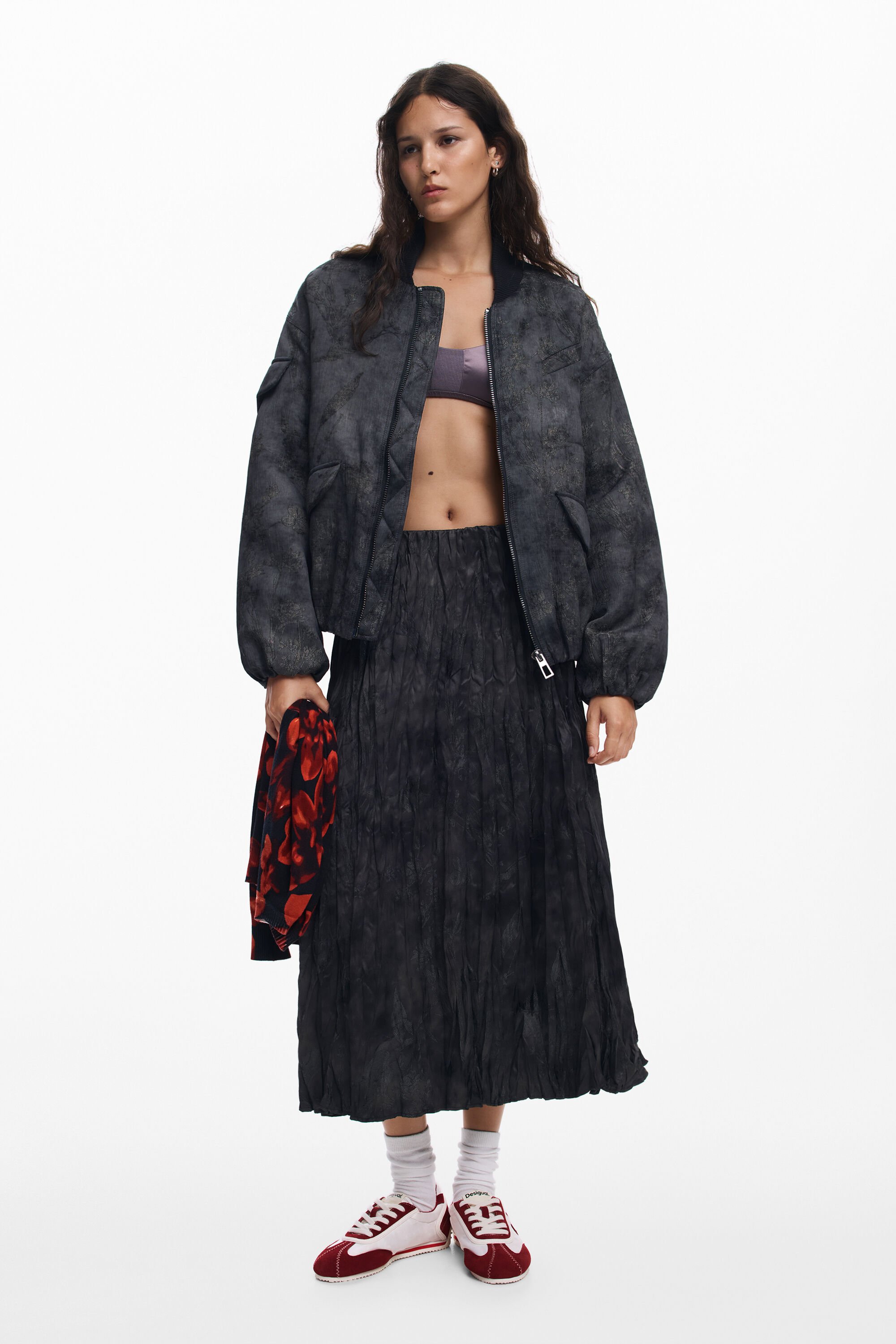 Desigual, Midirock mit Falten, Damen, Schwarz, XL