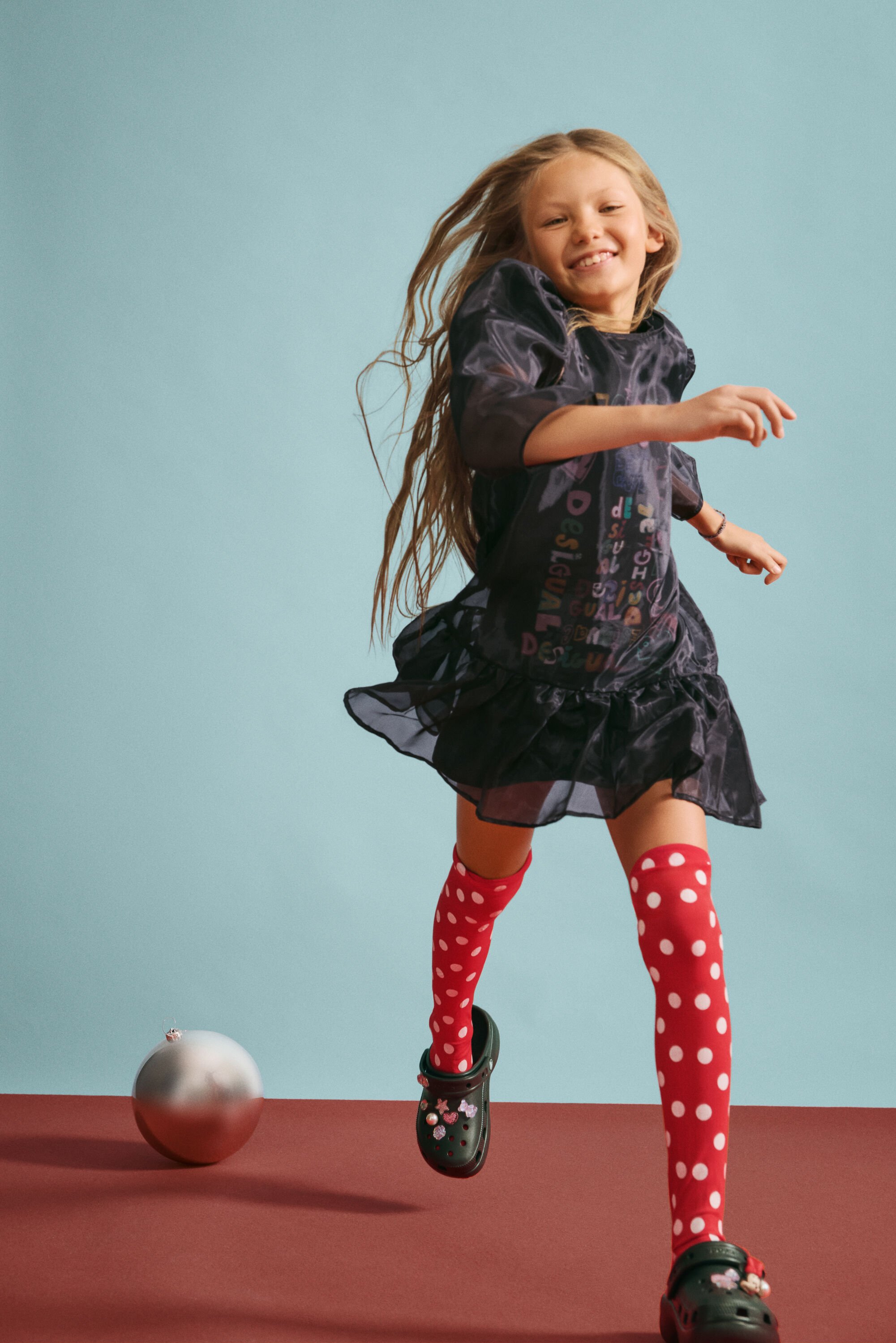 Desigual, Kleid mit 3/4-Ärmeln und Lettering, Kinder, Polyester, Schwarz, 7/8