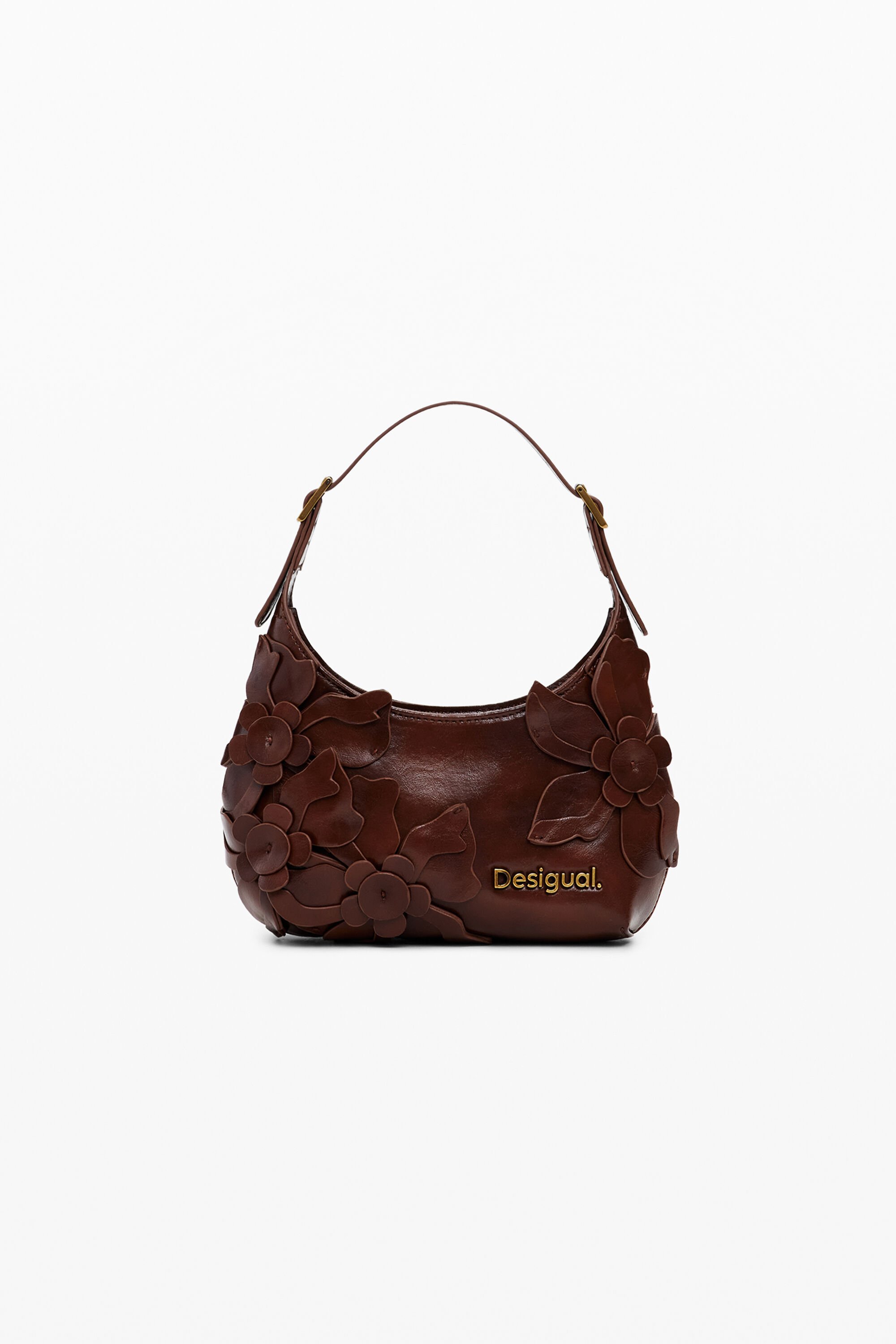 Desigual, Glänzende Mini-Tasche Blume, Damen, Polyurethan, Braun, U