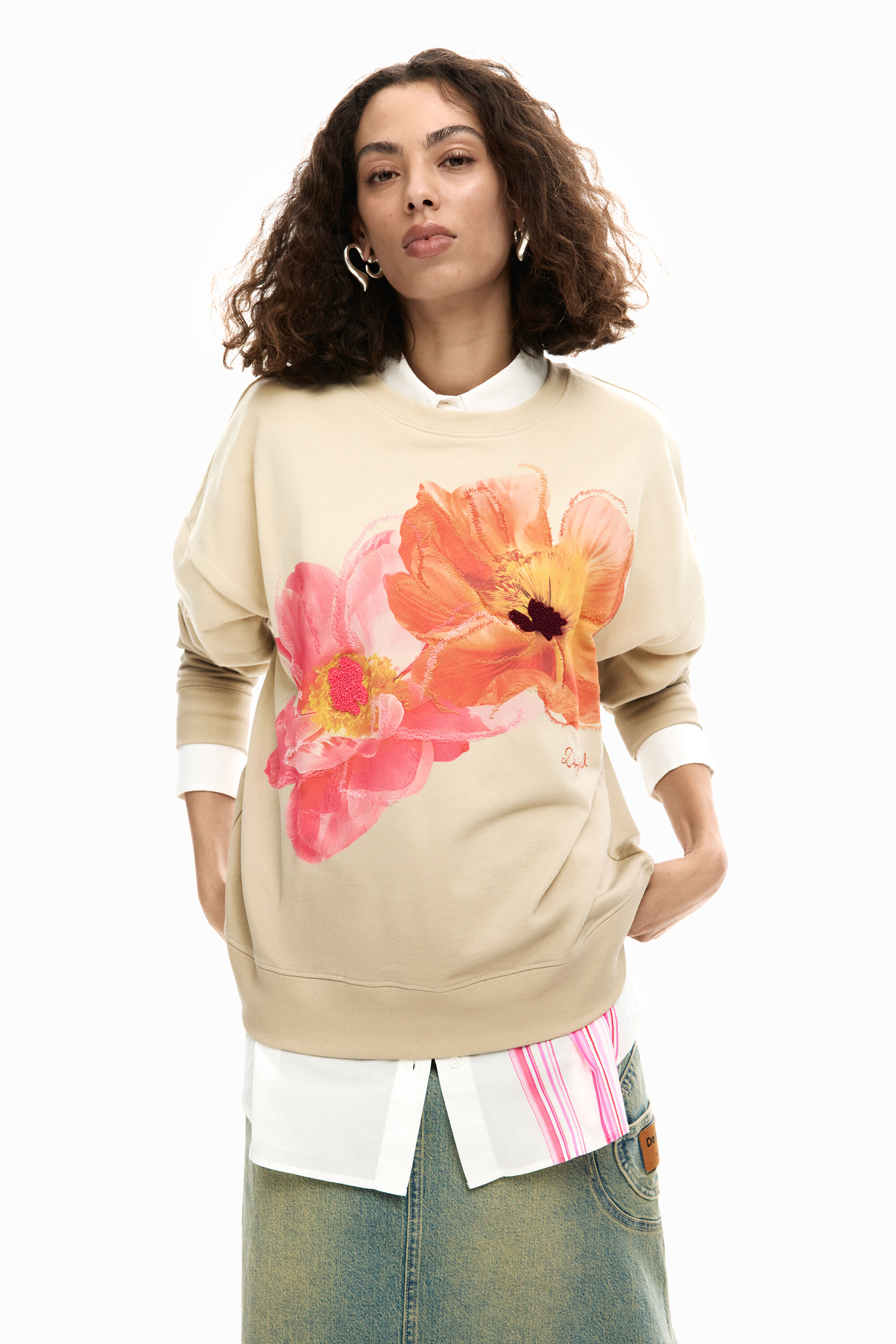 Desigual, Blumen-Sweatshirt, Damen, Baumwolle, Rot, M